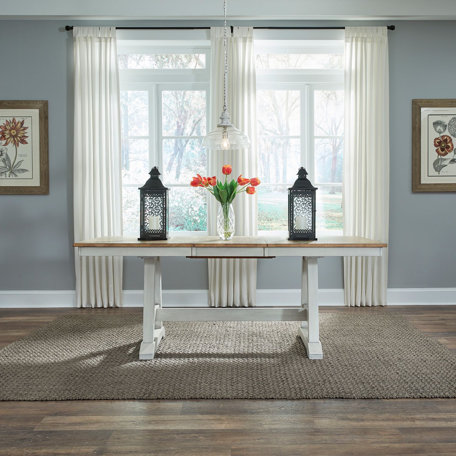Lindsey Farm Rectangular Wood Extendable Trestle Dining Table
