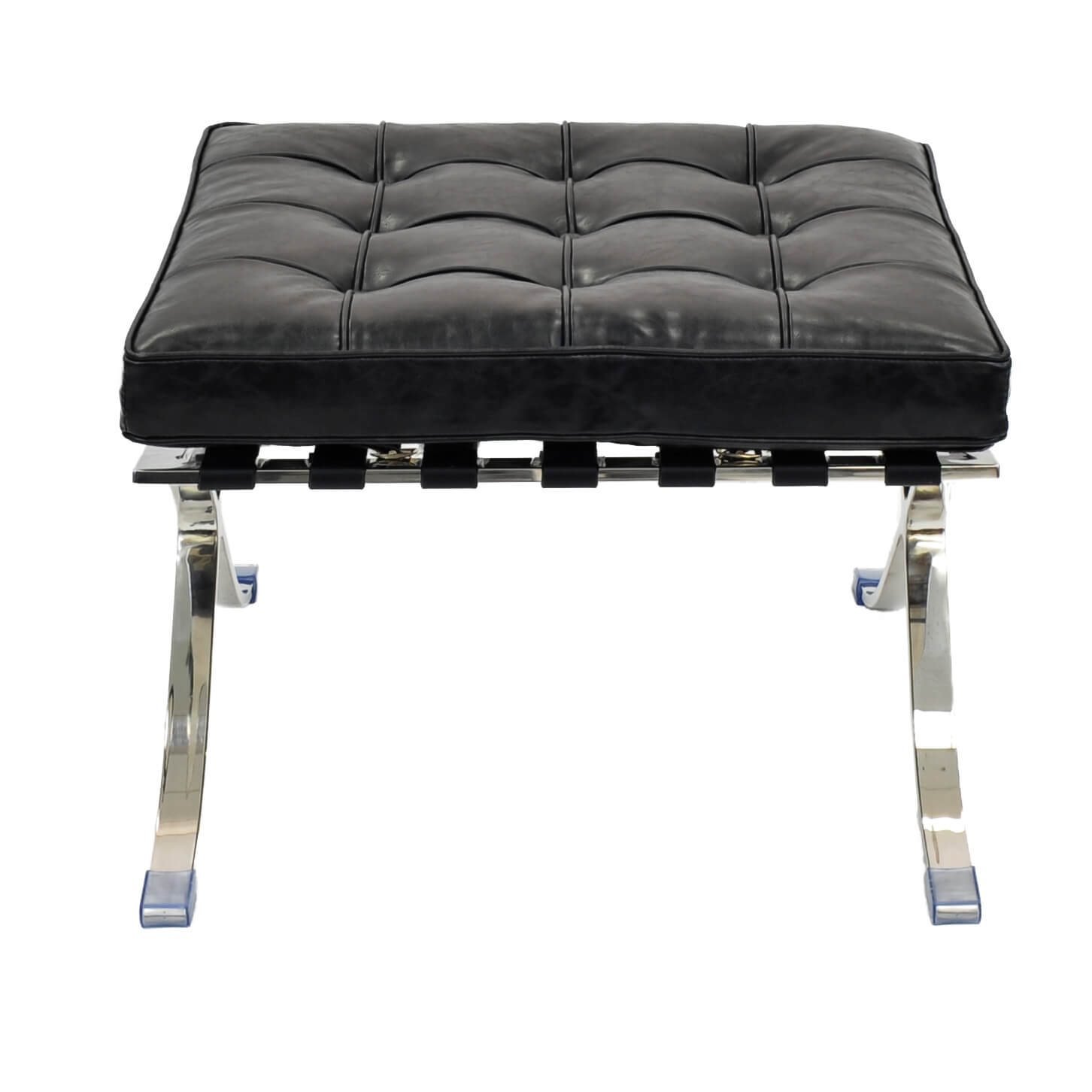Barca PU Ottoman, Stainless Steel Frame, Distressed Black by NPD (New Pacific Direct)