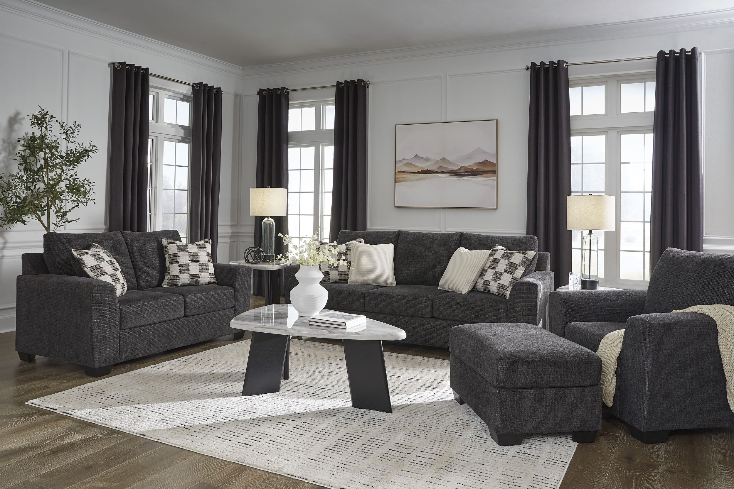 Loreo Modern Sofa | Ebony Fabric Contemporary Design