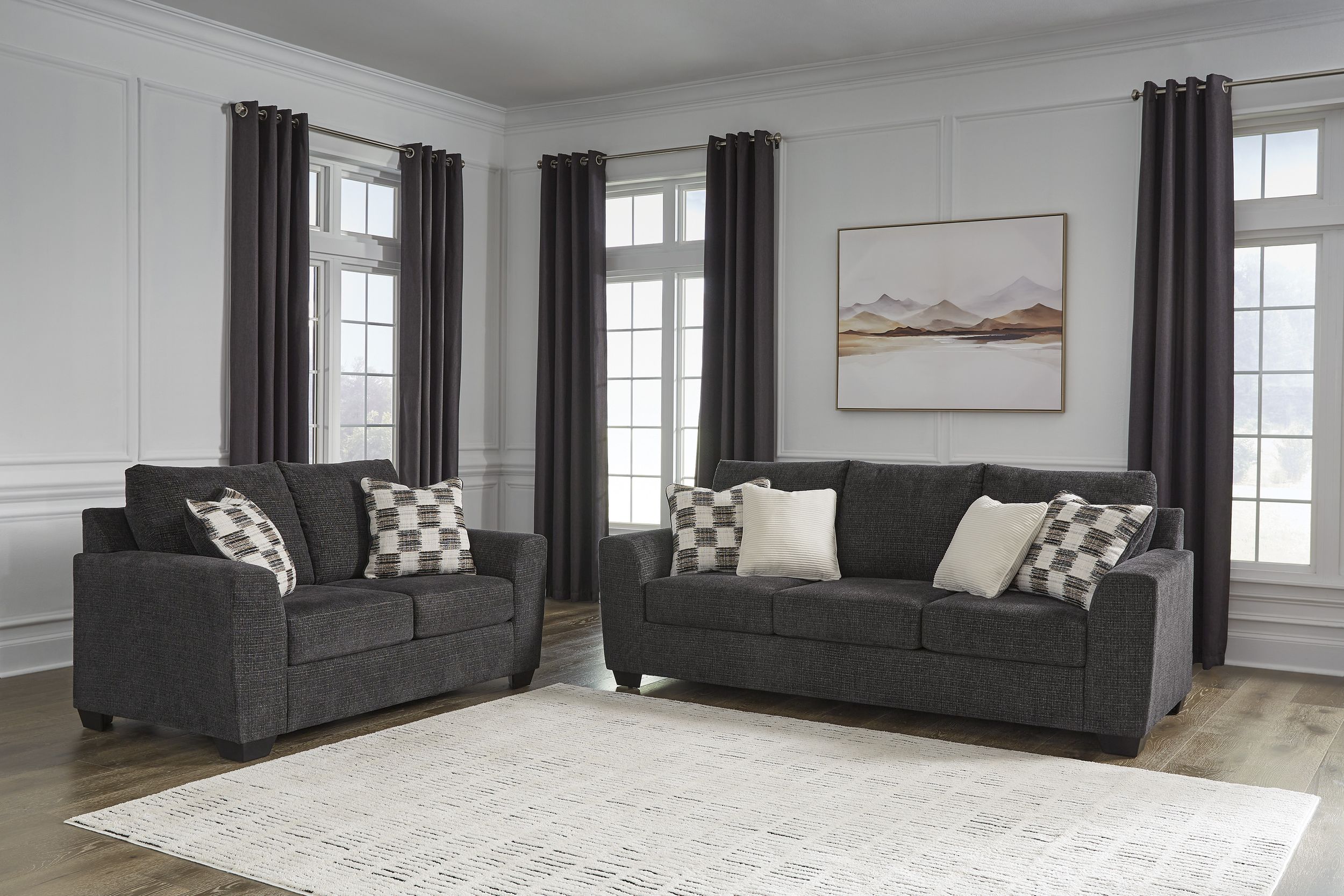 Loreo Modern Sofa | Ebony Fabric Contemporary Design