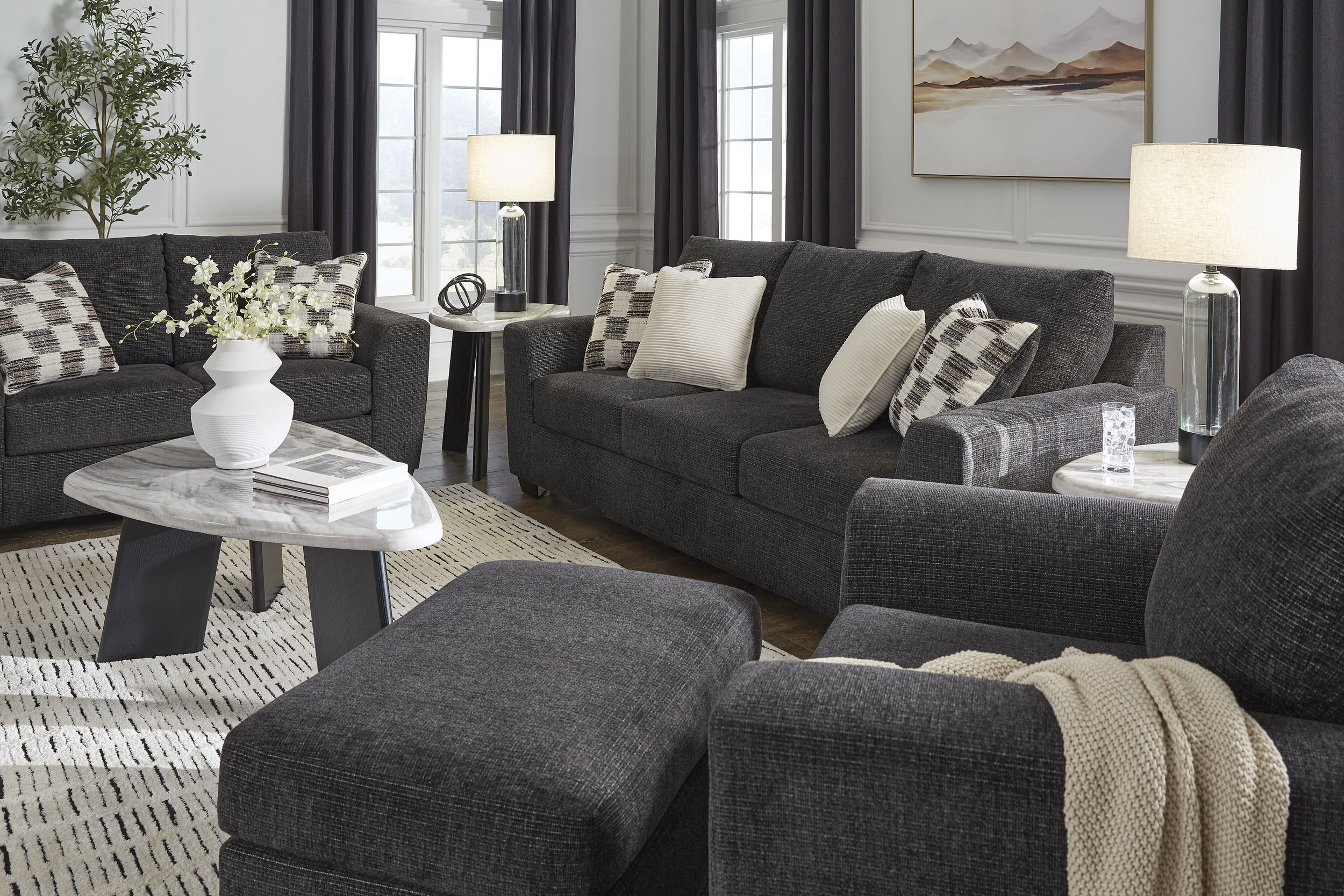Loreo Modern Sofa | Ebony Fabric Contemporary Design