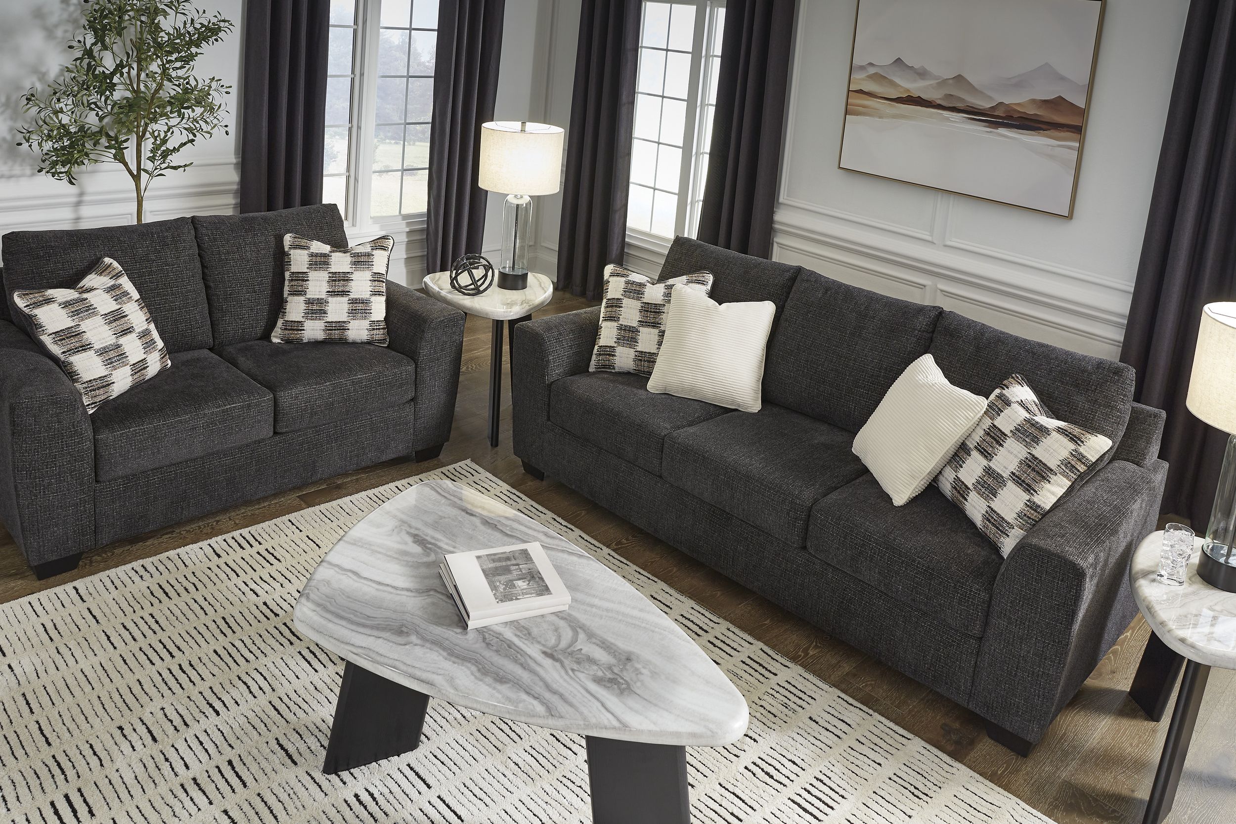 Loreo Modern Sofa | Ebony Fabric Contemporary Design