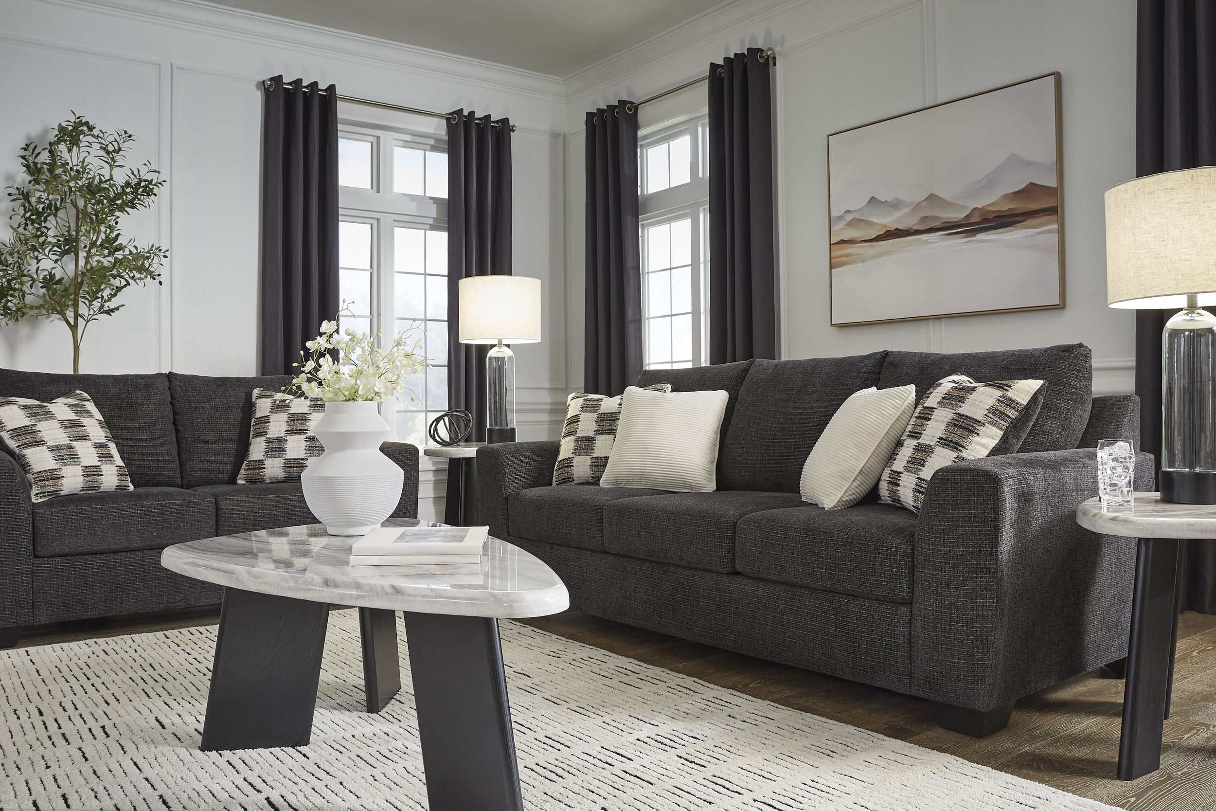 Loreo Modern Sofa | Ebony Fabric Contemporary Design