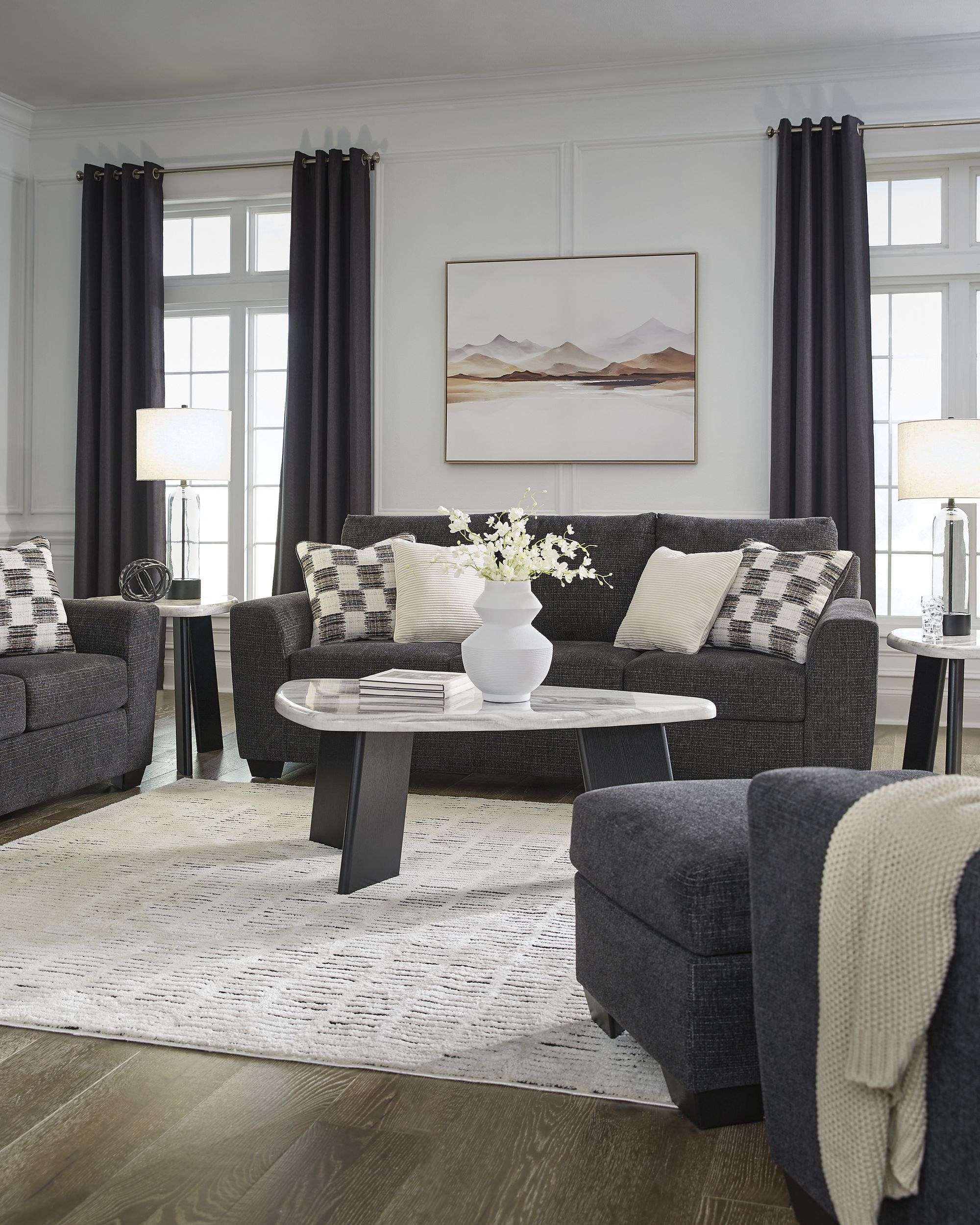 Loreo Modern Sofa | Ebony Fabric Contemporary Design
