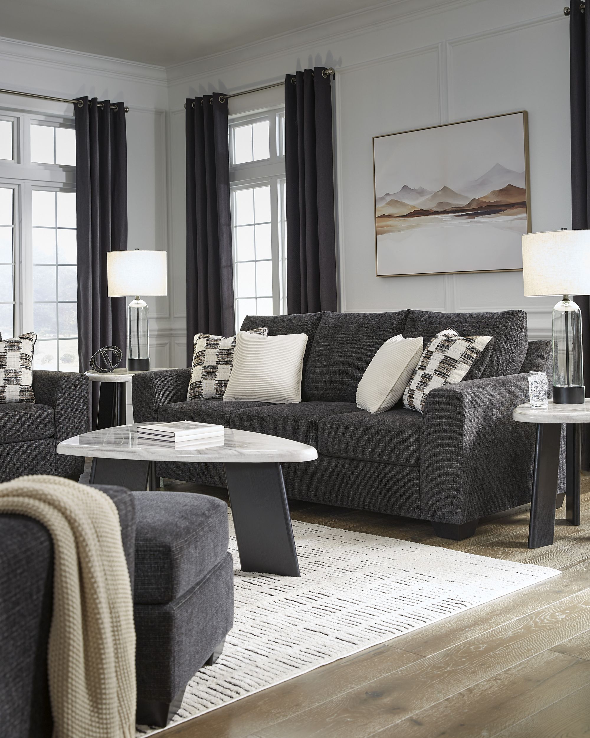 Loreo Modern Sofa | Ebony Fabric Contemporary Design