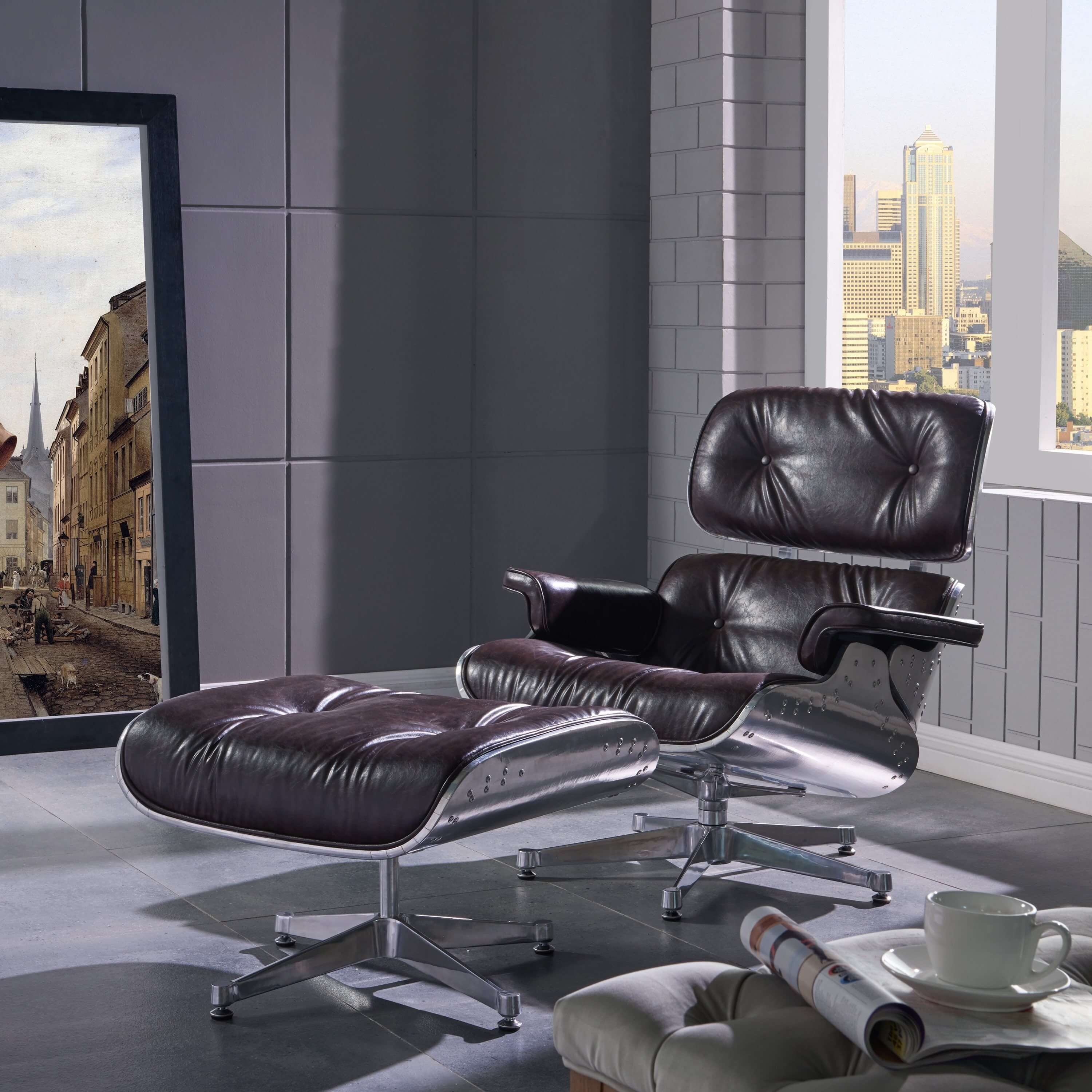 Grayson PU Lounge Chair w/Ottoman