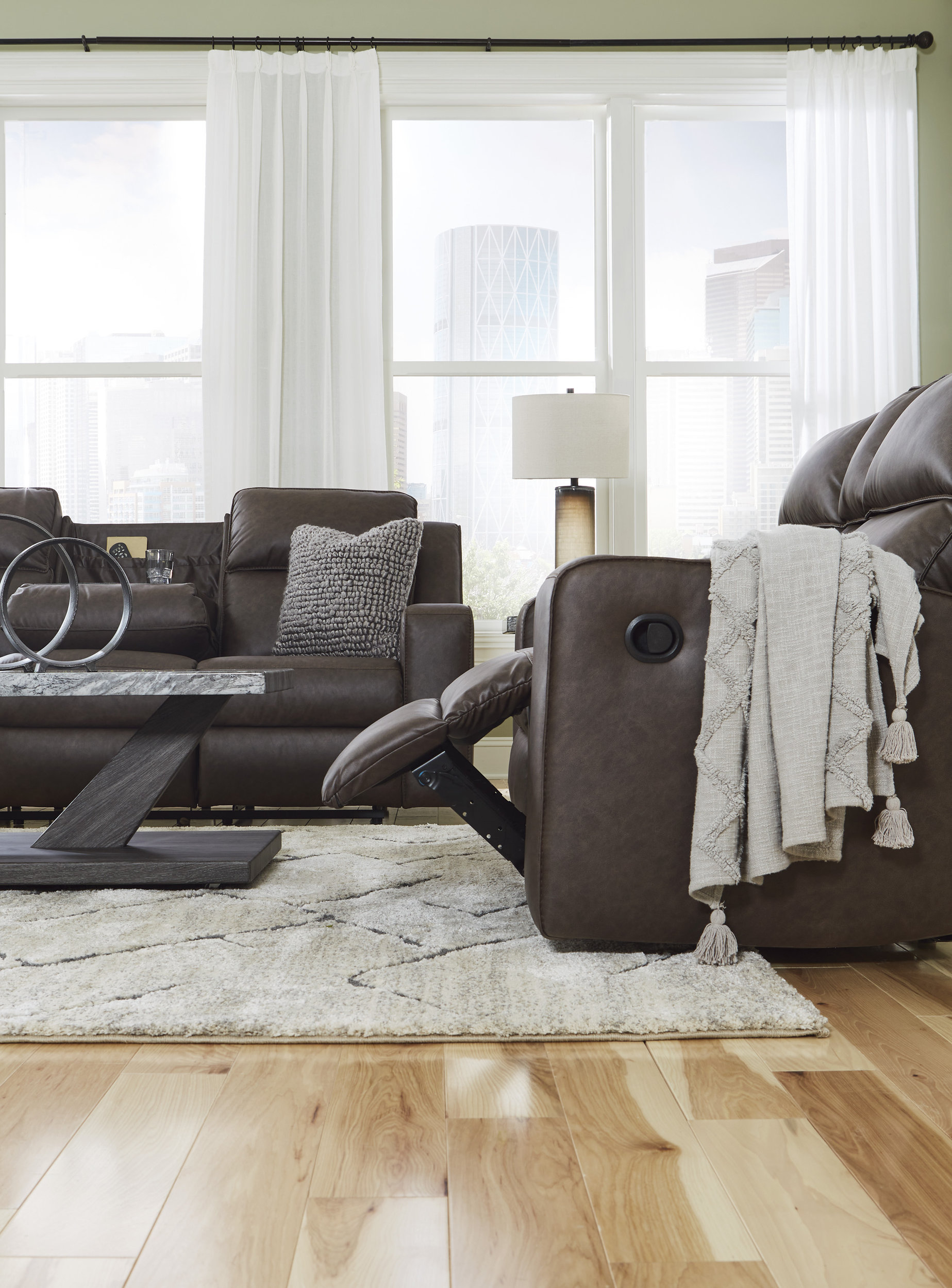 Lavenhorne Faux Leather Reclining Sofa w/Drop Down Table