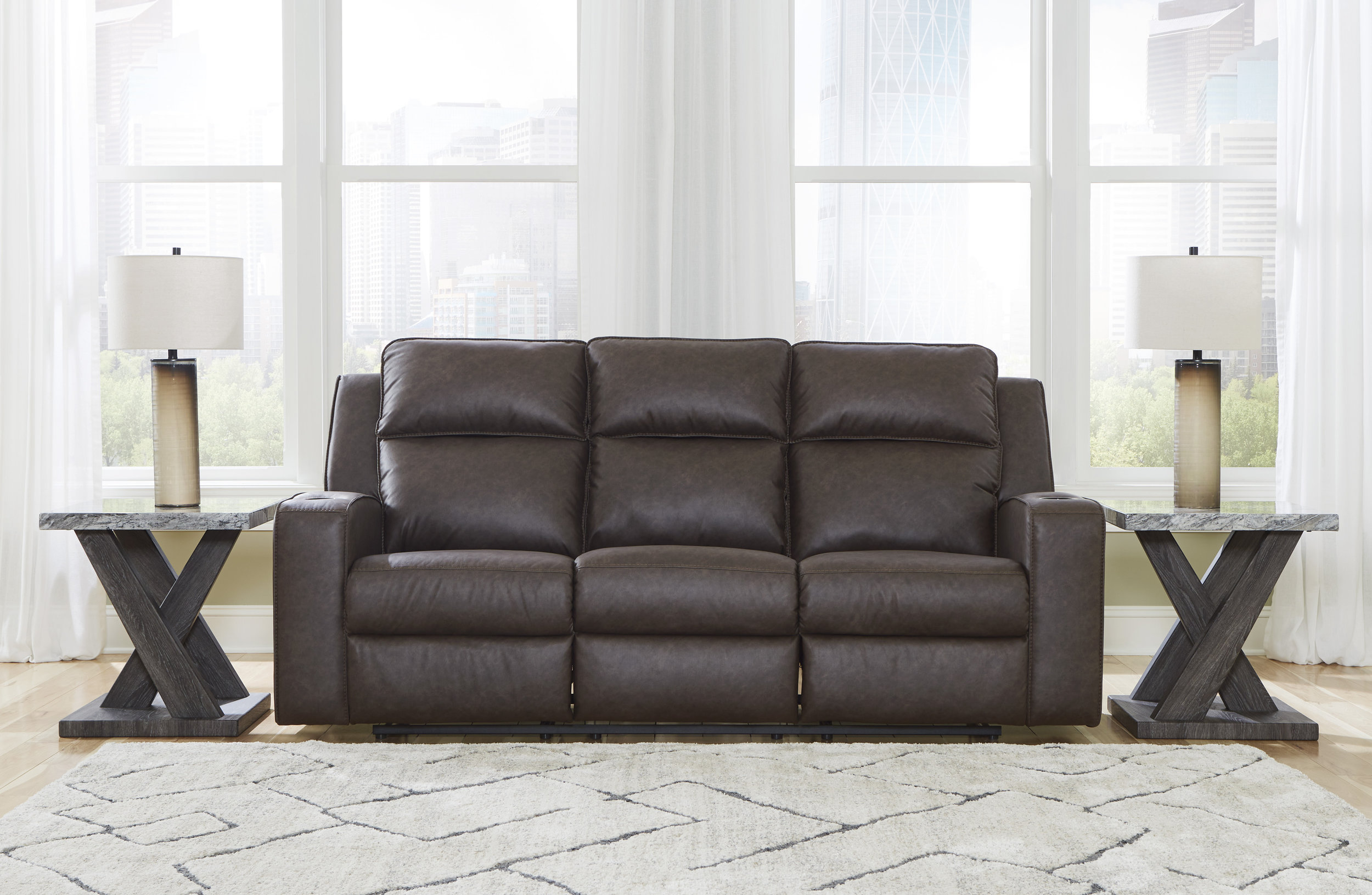 Lavenhorne Faux Leather Reclining Sofa w/Drop Down Table