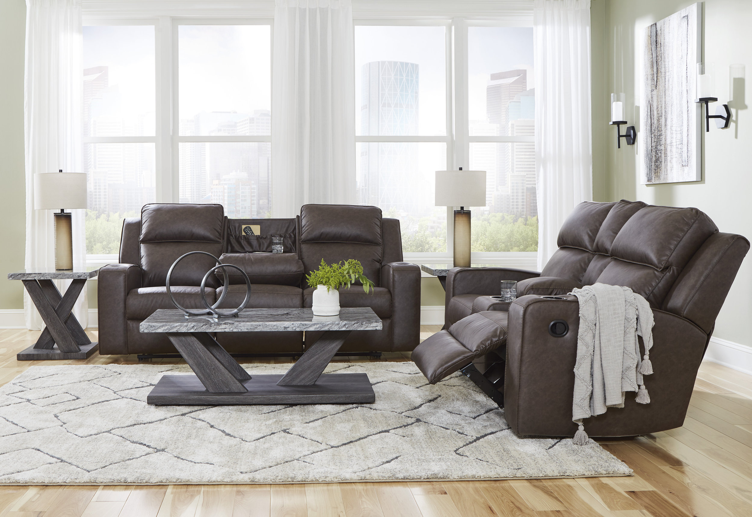 Lavenhorne Faux Leather Reclining Living Room Set