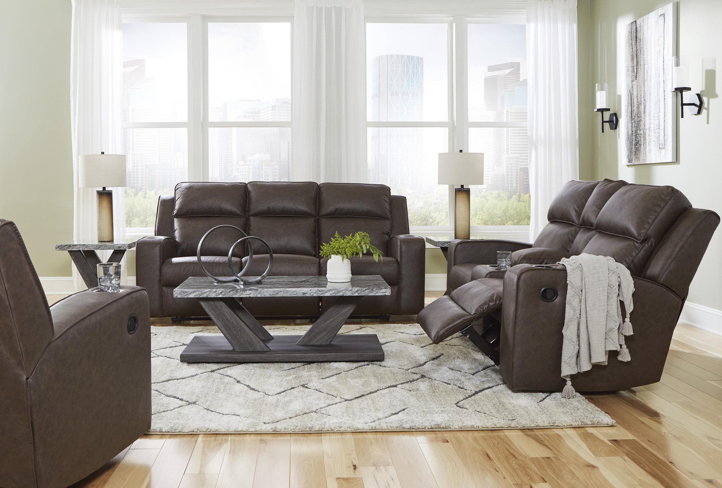 Lavenhorne Faux Leather Reclining Loveseat w/Console