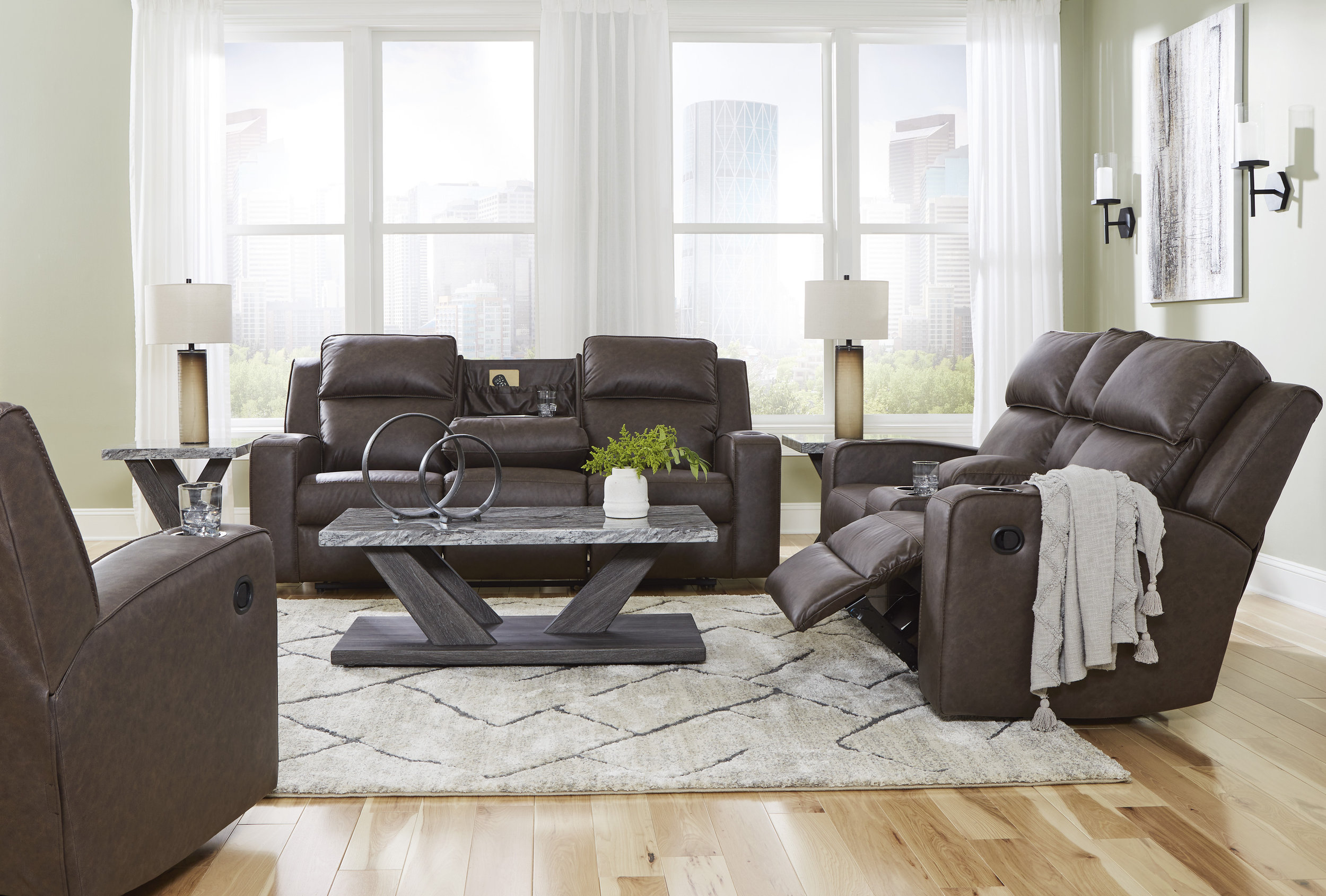 Lavenhorne Faux Leather Reclining Living Room Set