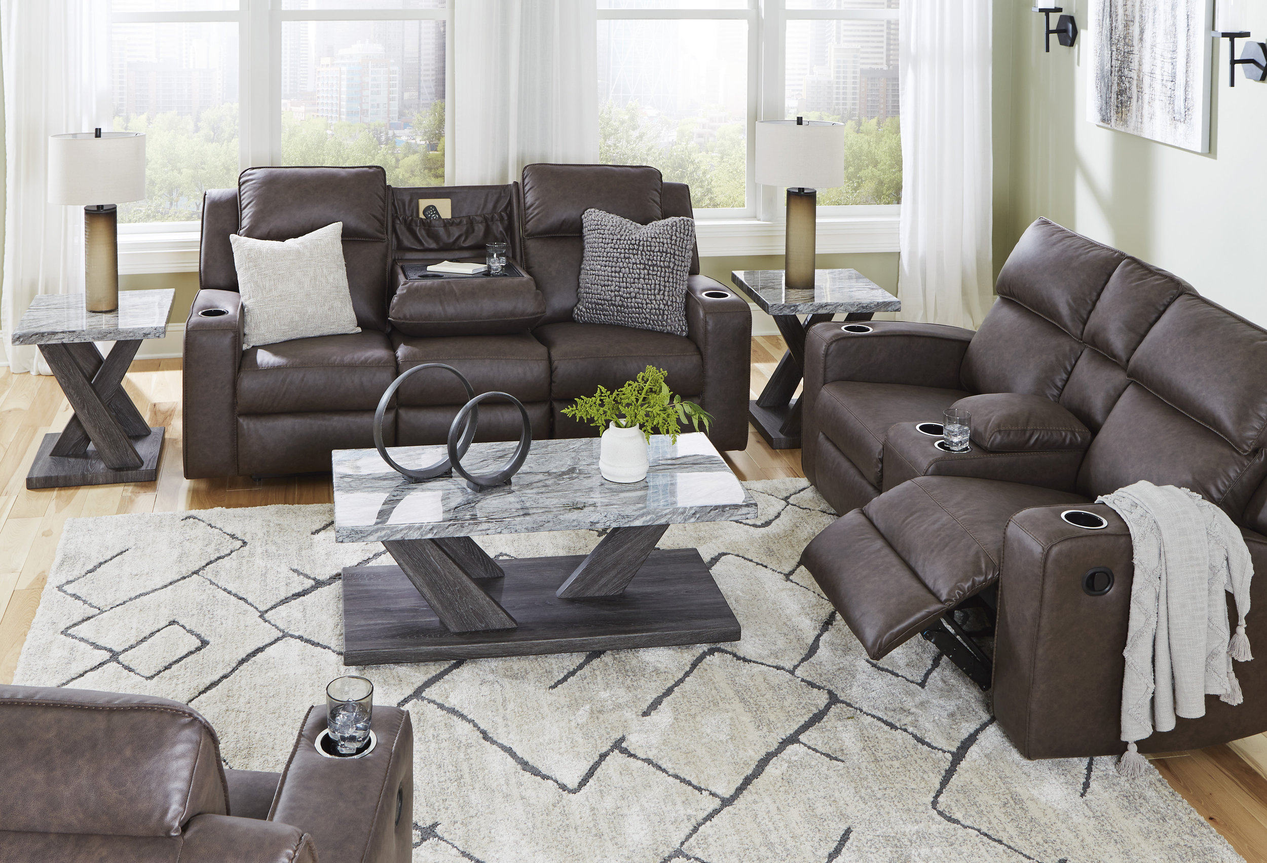 Lavenhorne Faux Leather Reclining Loveseat w/Console