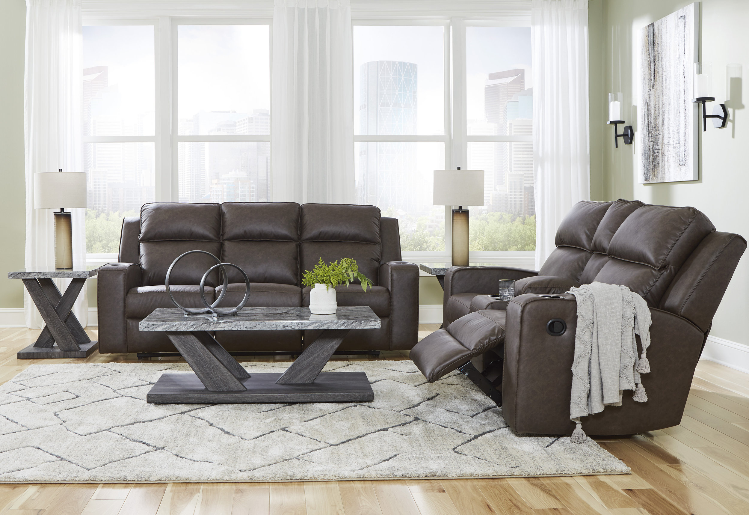 Lavenhorne Faux Leather Reclining Loveseat w/Console