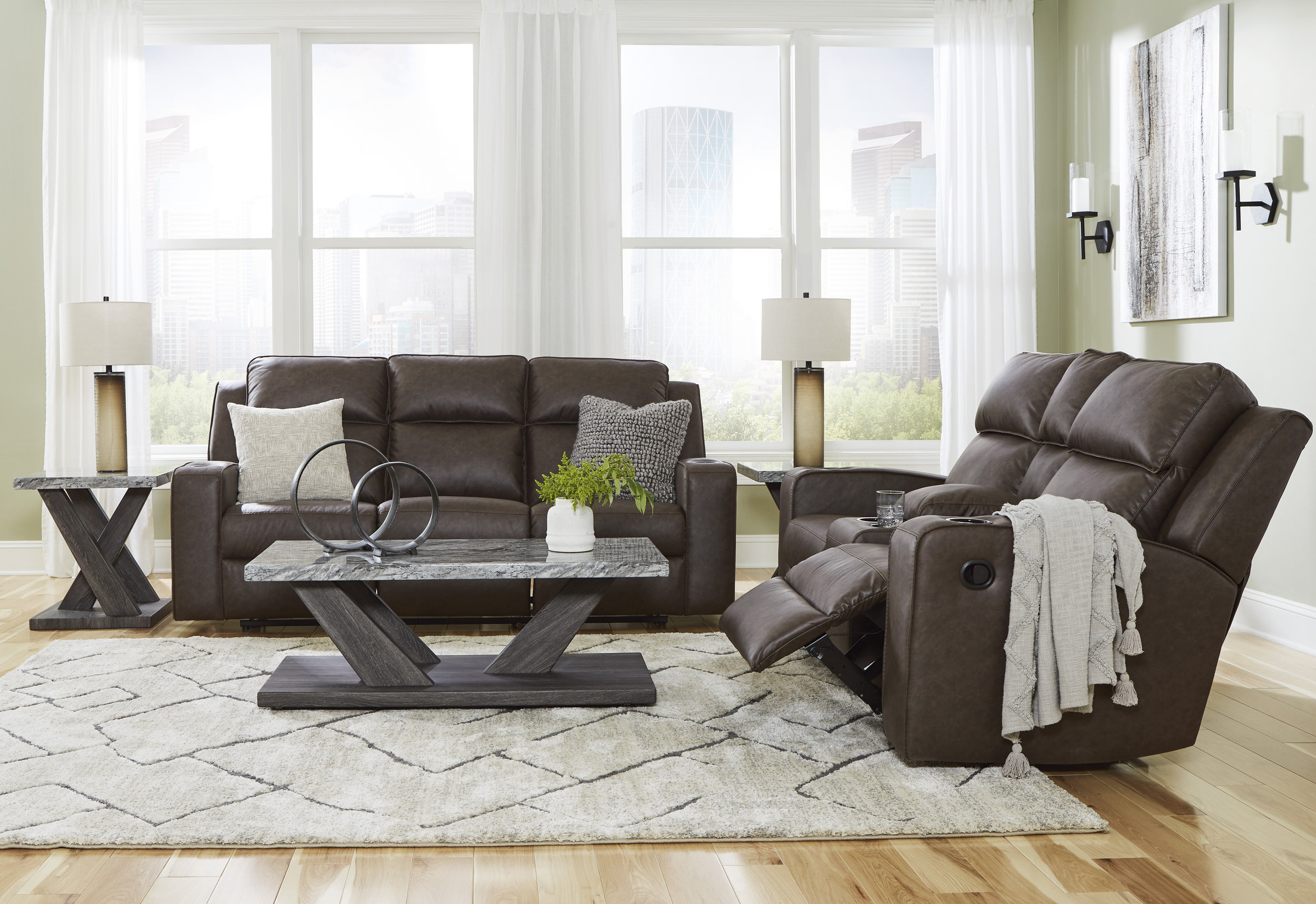 Lavenhorne Faux Leather Reclining Loveseat w/Console