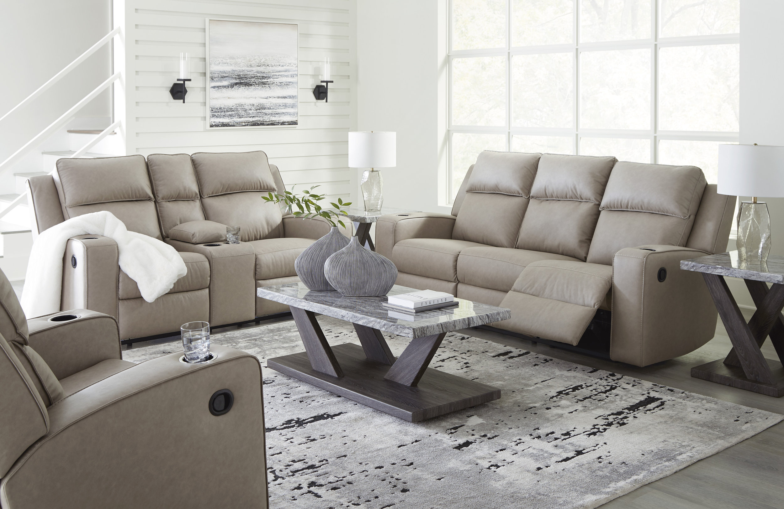 Lavenhorne Faux Leather Reclining Sofa w/Drop Down Table