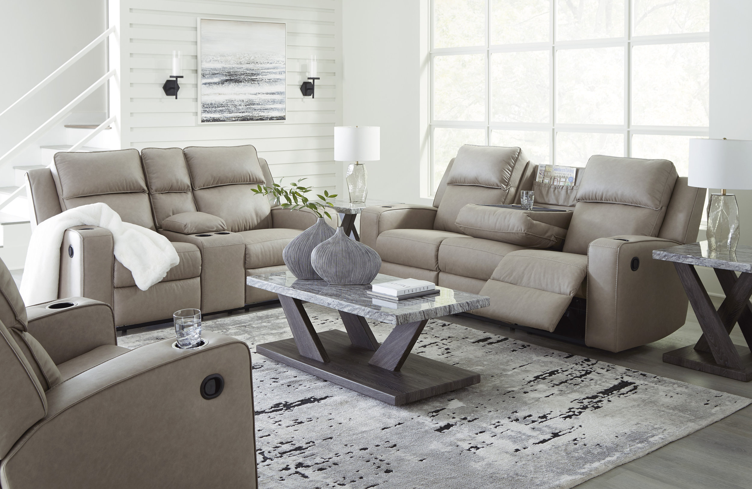 Lavenhorne Faux Leather Reclining Sofa w/Drop Down Table