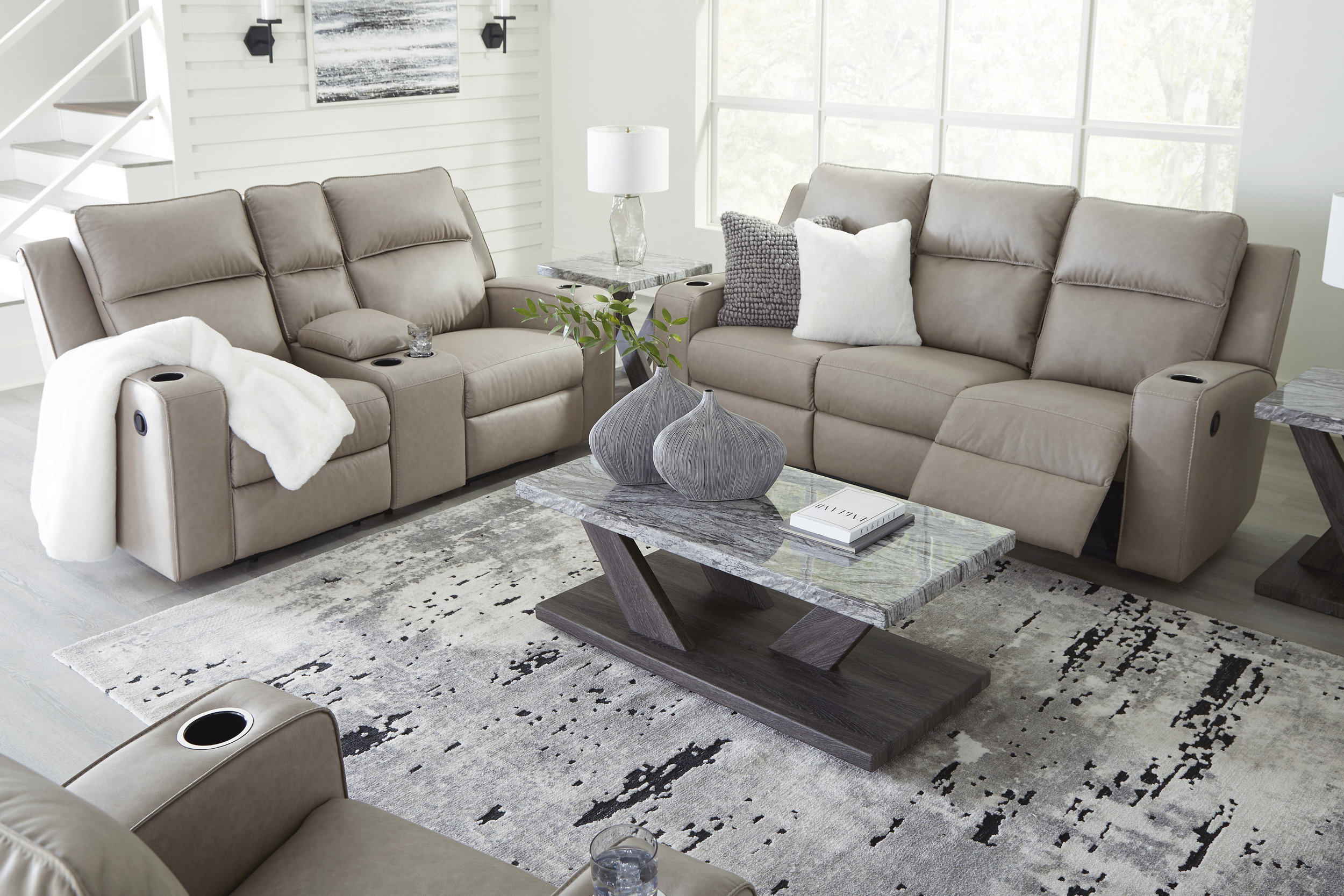 Lavenhorne Faux Leather Reclining Sofa w/Drop Down Table