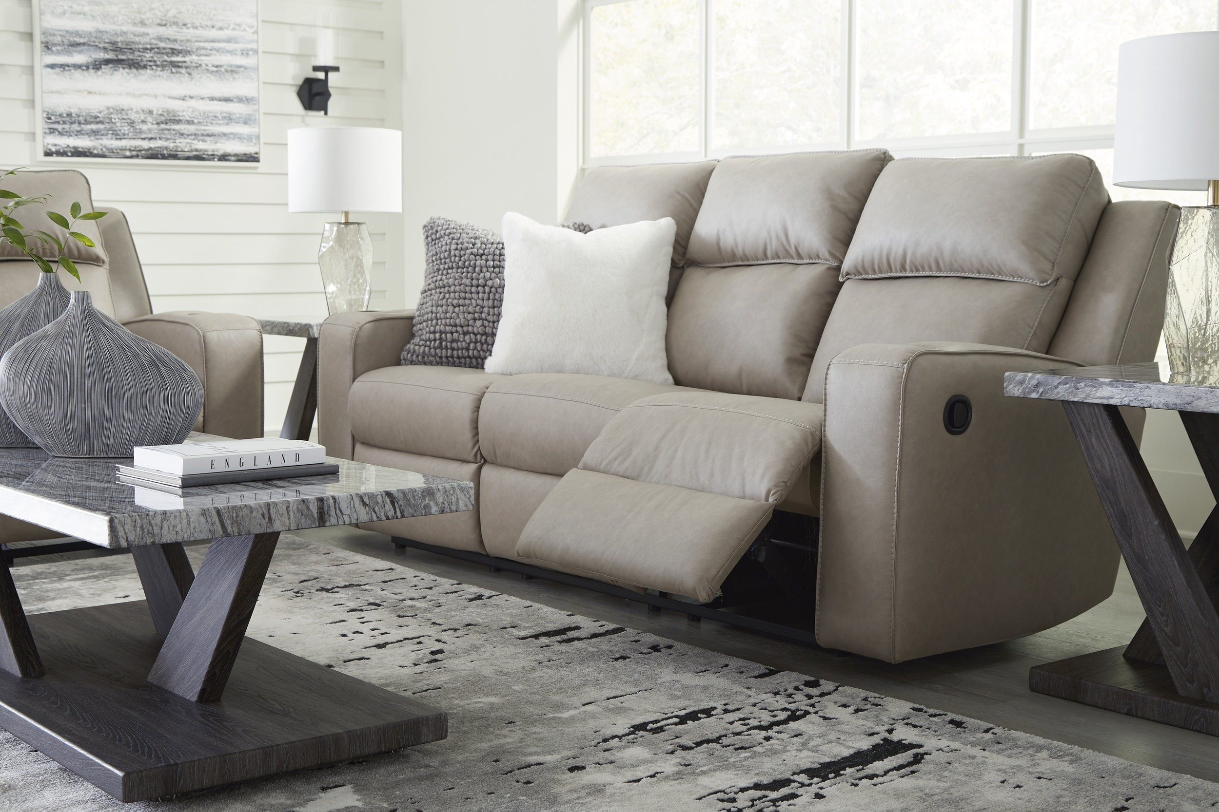 Lavenhorne Faux Leather Reclining Sofa w/Drop Down Table