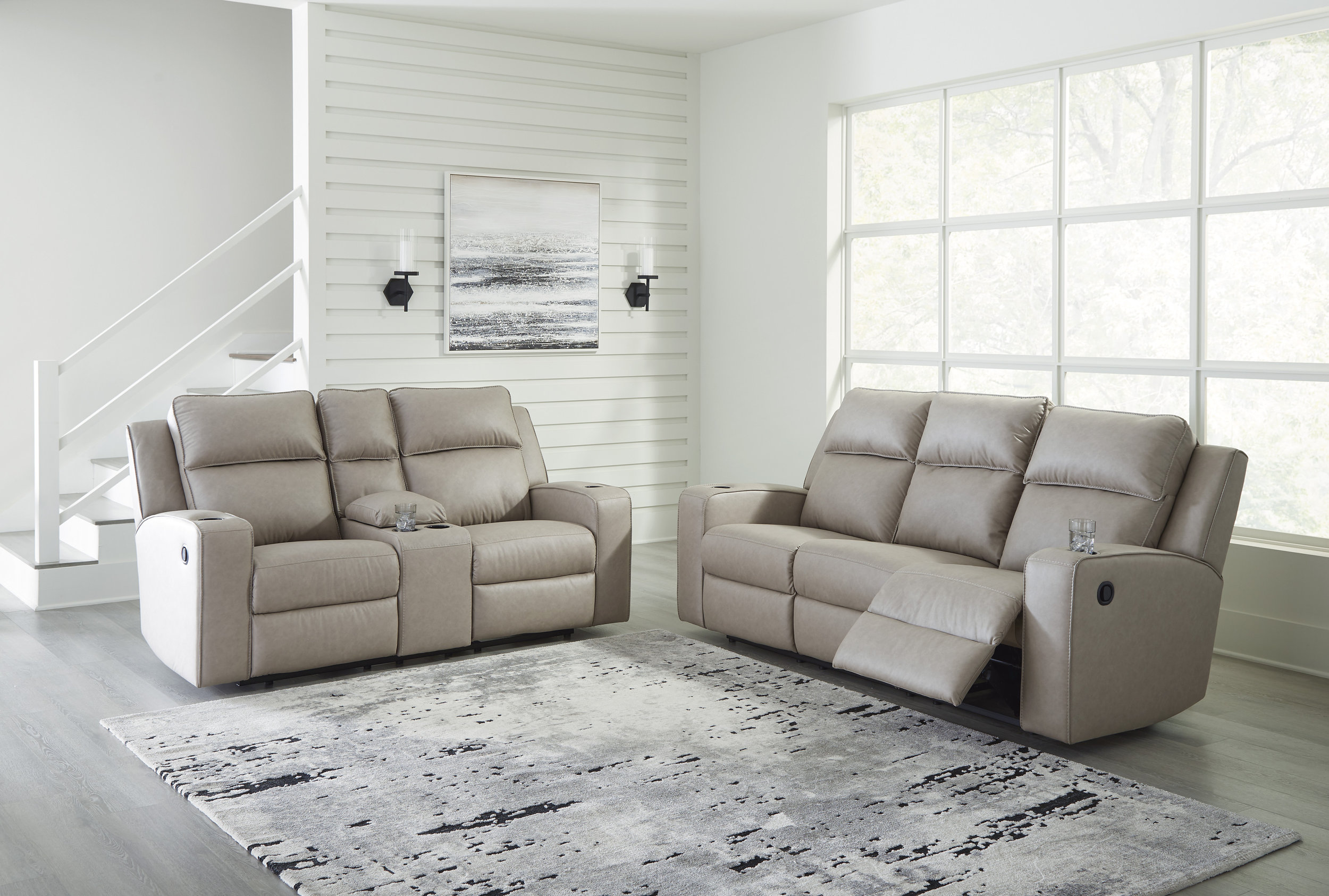 Lavenhorne Faux Leather Reclining Sofa w/Drop Down Table