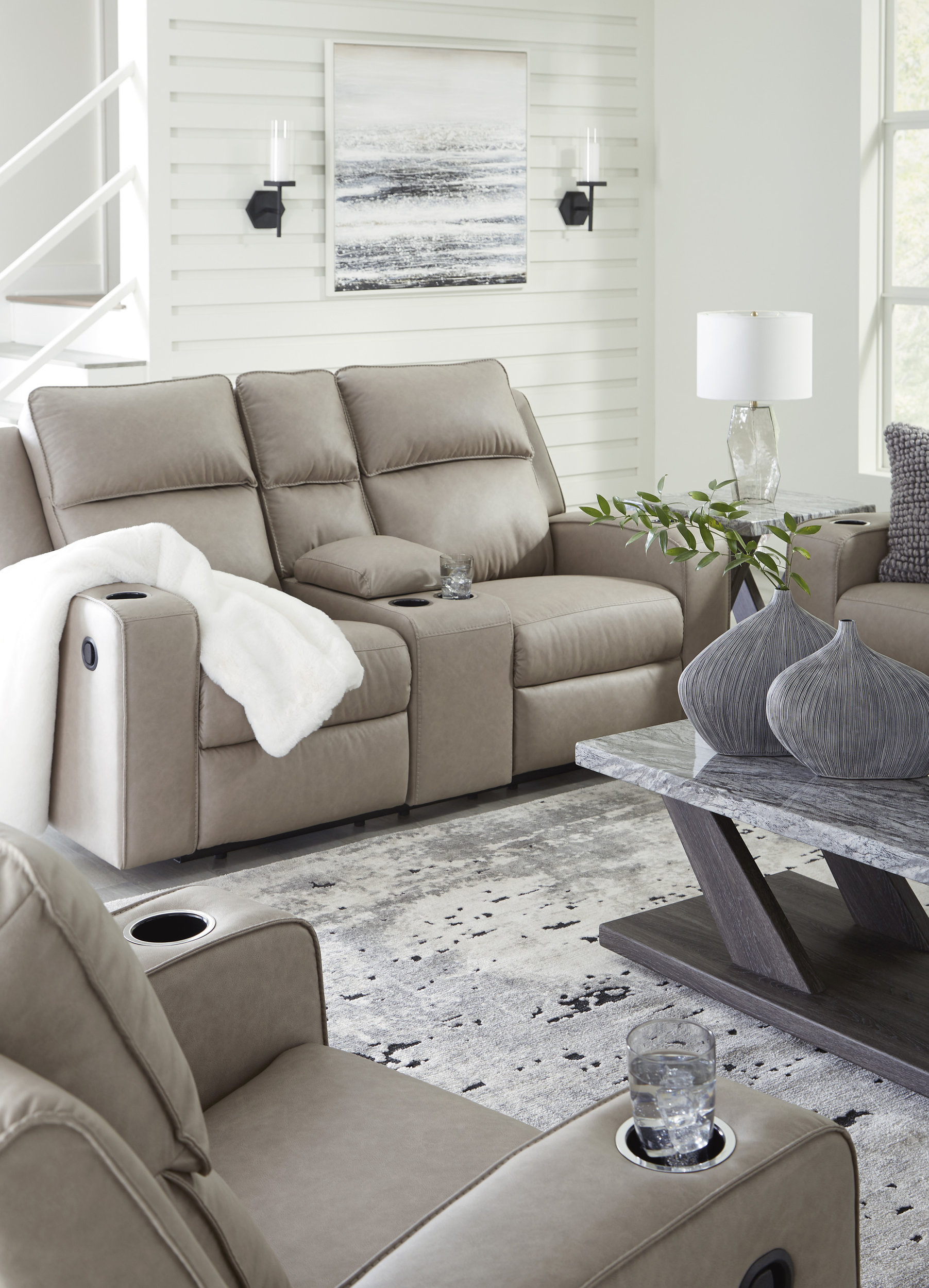Lavenhorne Faux Leather Reclining Loveseat w/Console