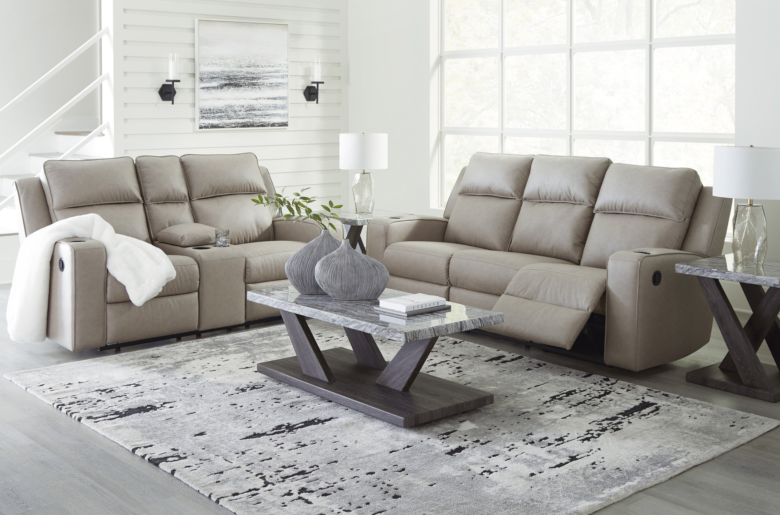 Lavenhorne Faux Leather Reclining Loveseat w/Console