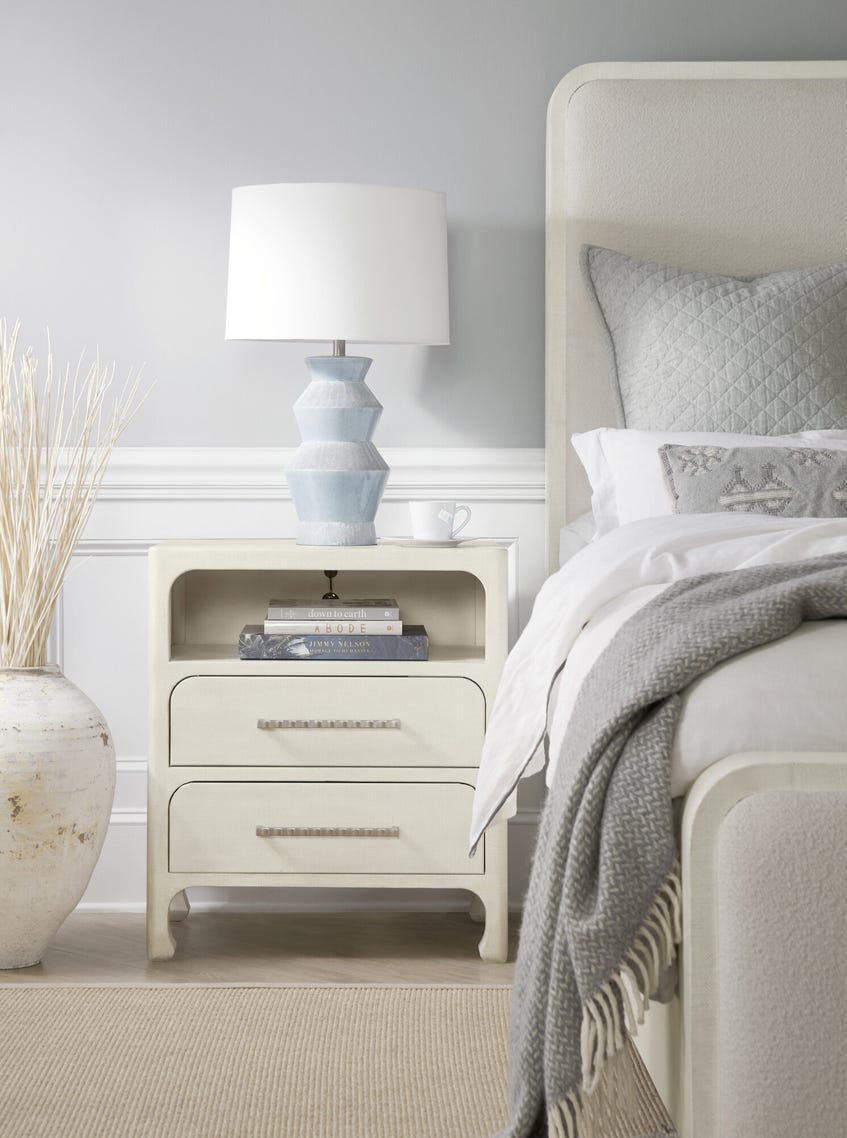 Serenity Oak Veneer/Fabric/Raffia Upholstered Bedroom Set