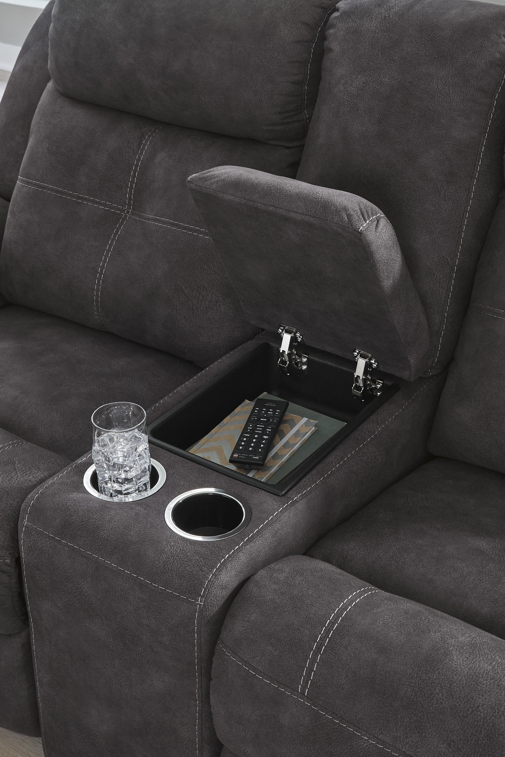 Brysonview Double Reclining Loveseat | Charcoal with Console