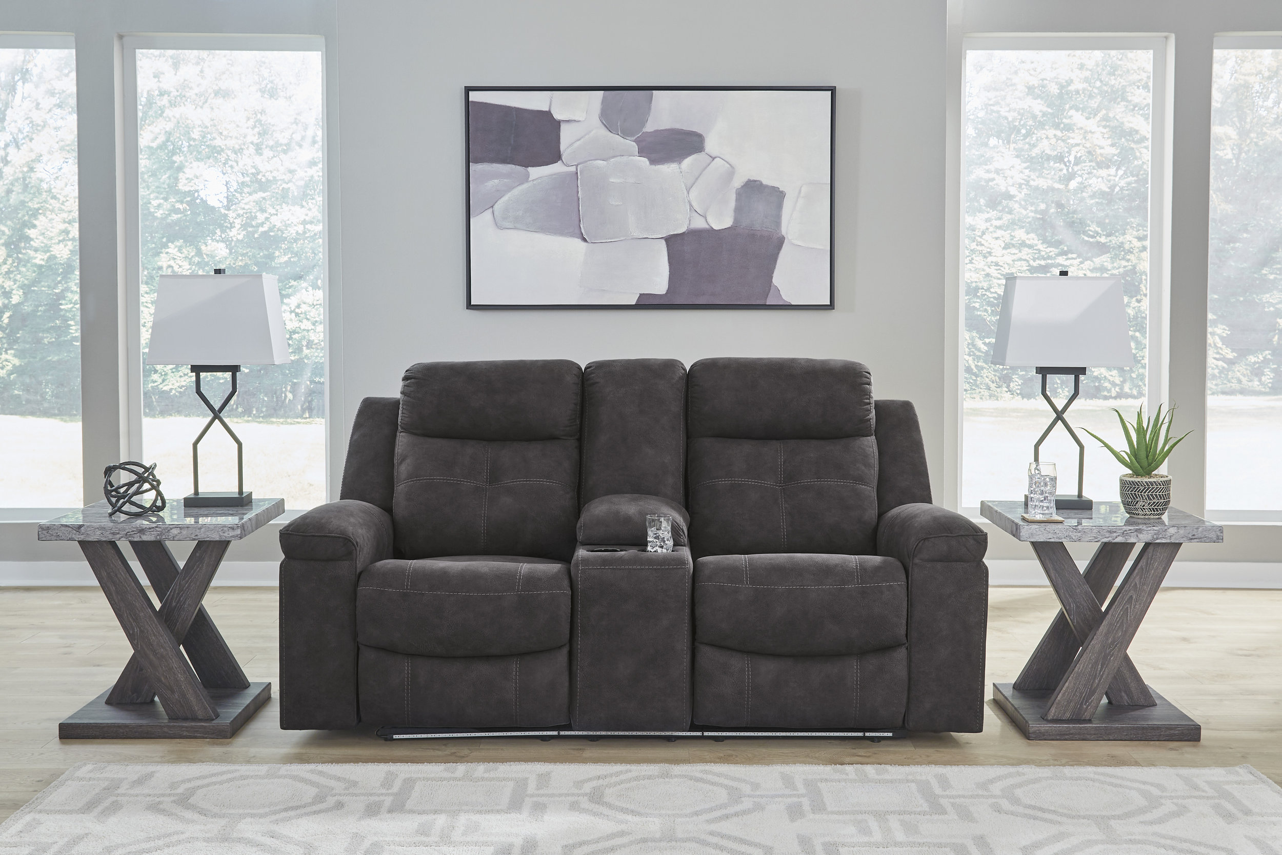 Brysonview Faux Leather Double Reclining Living Room Set with Console