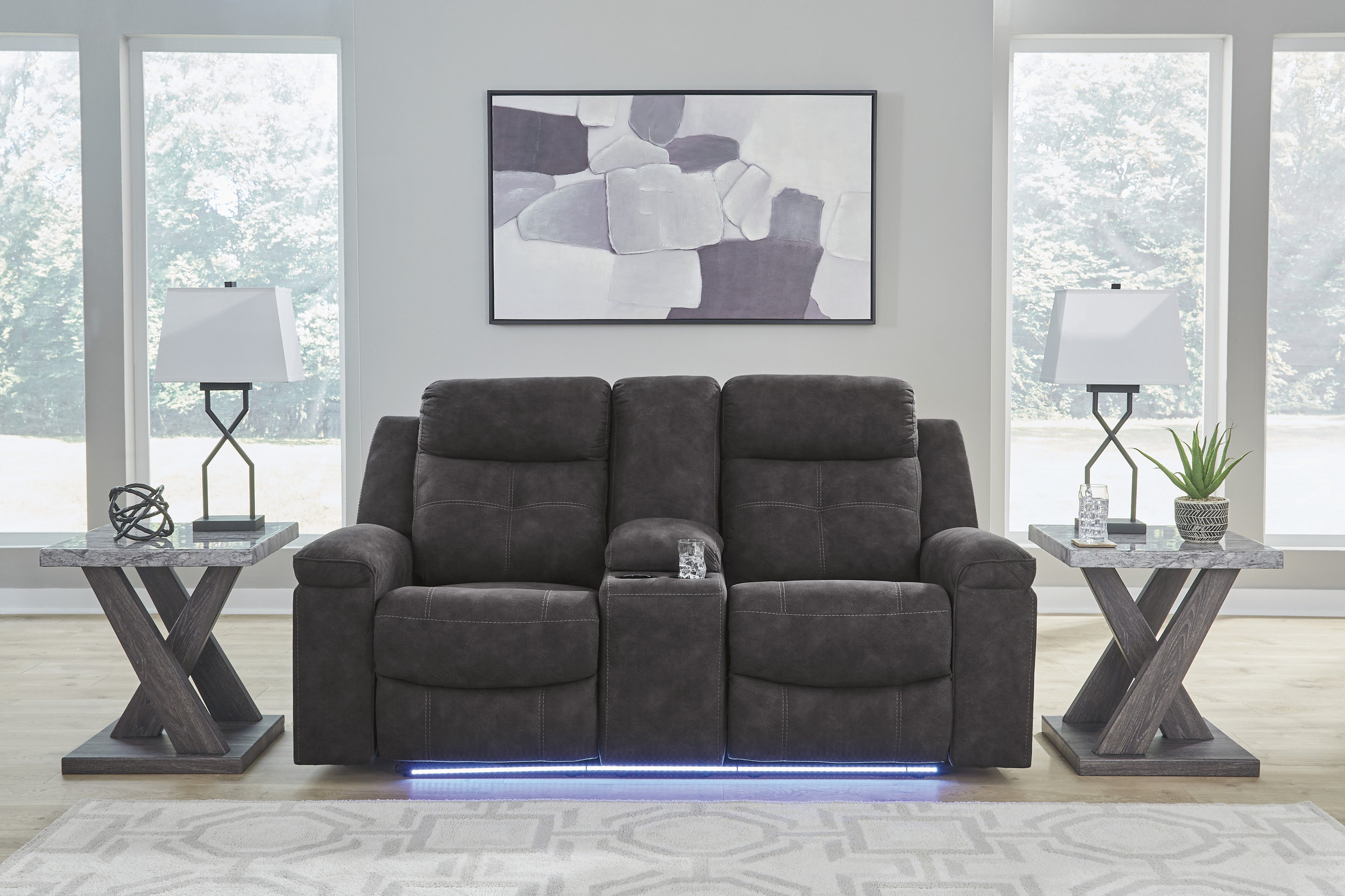 Brysonview Double Reclining Loveseat | Charcoal with Console