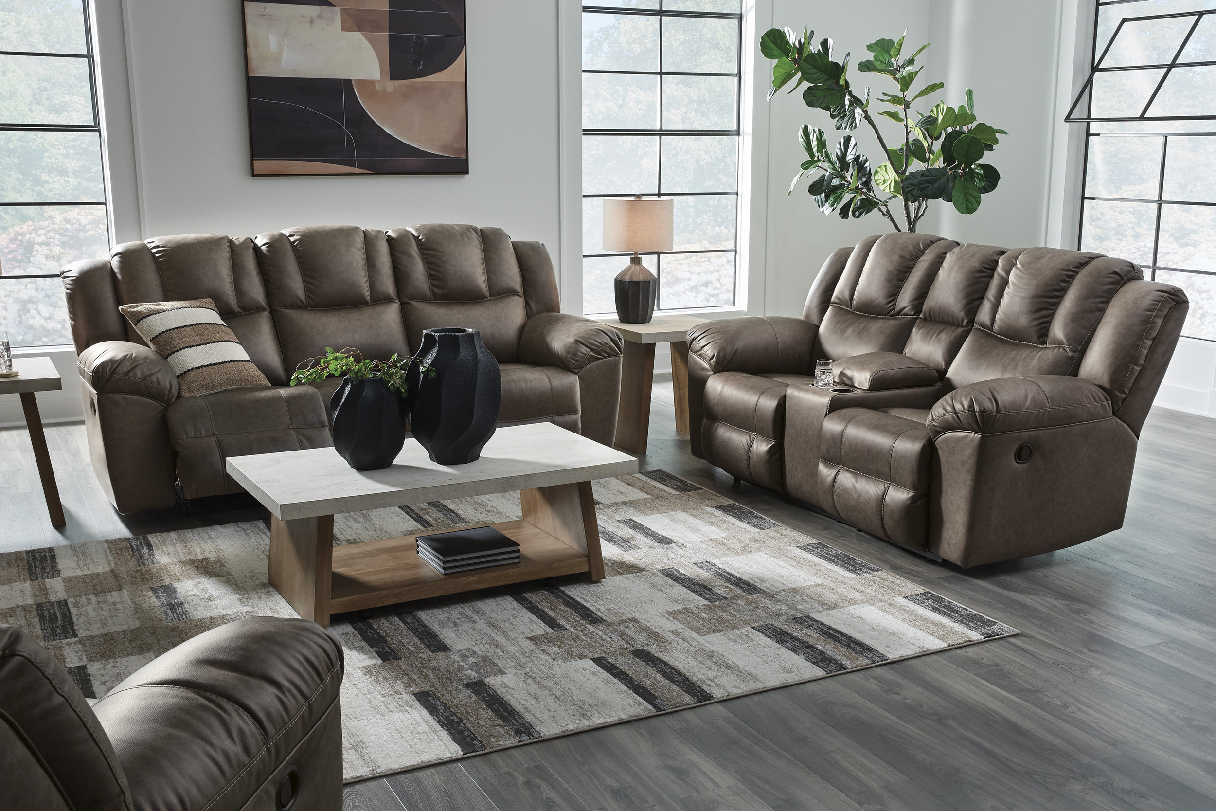 Lowilla Faux Leather Double Reclining Living Room Set with Console