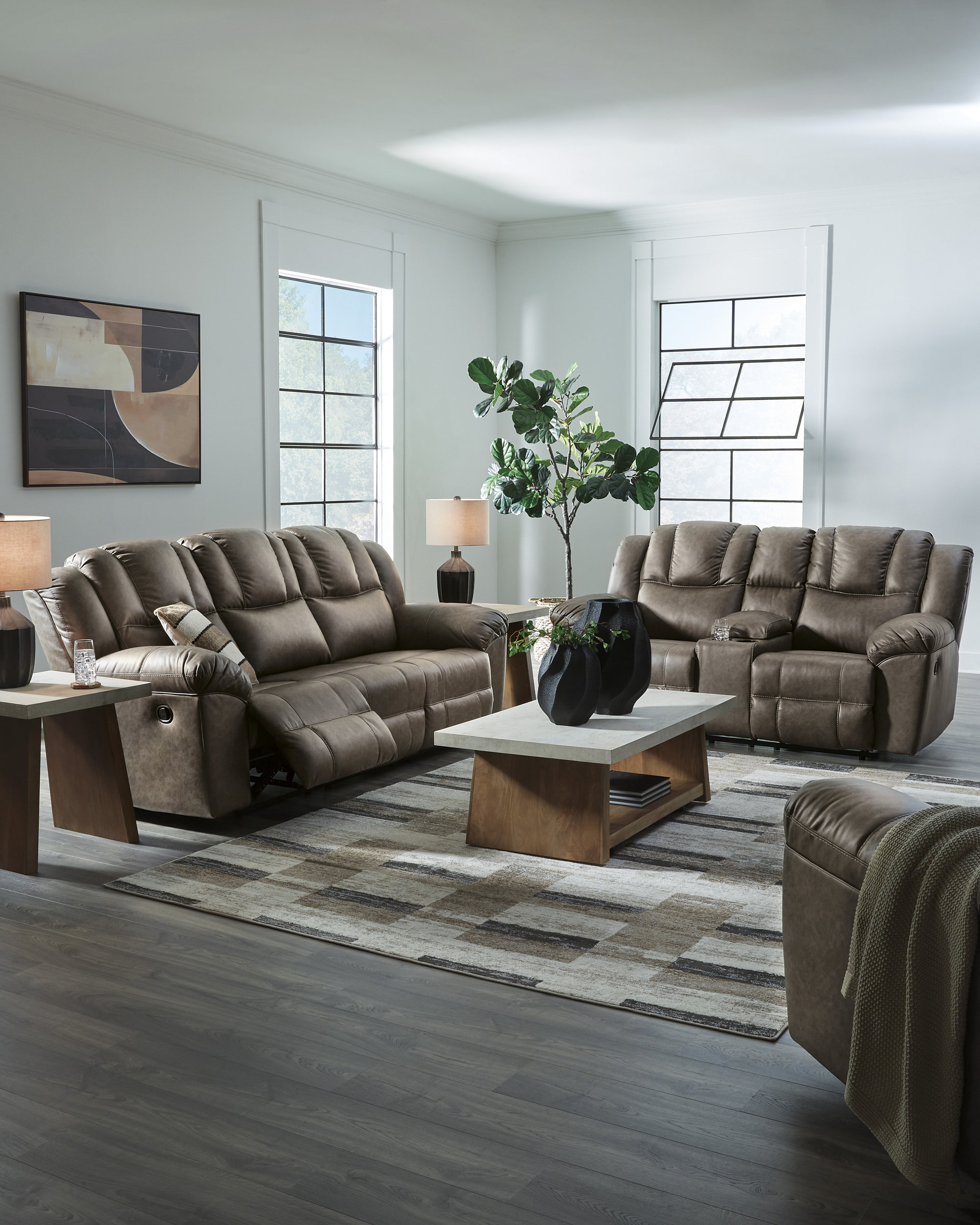 Lowilla Faux Leather Double Reclining Living Room Set with Console