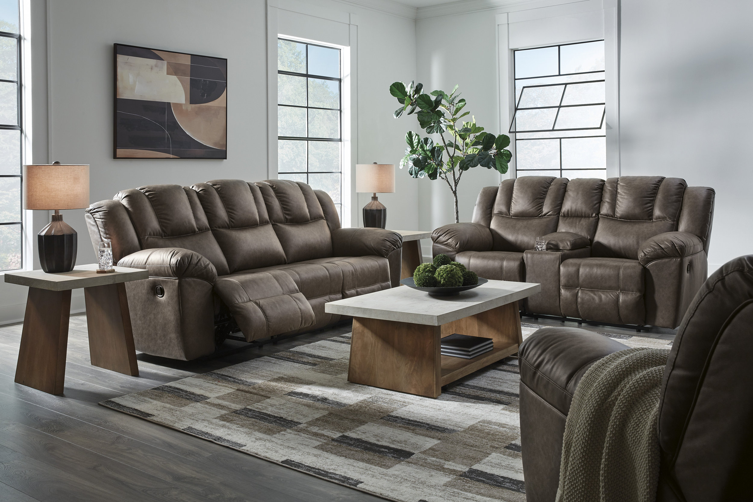 Lowilla Faux Leather Double Reclining Living Room Set with Console