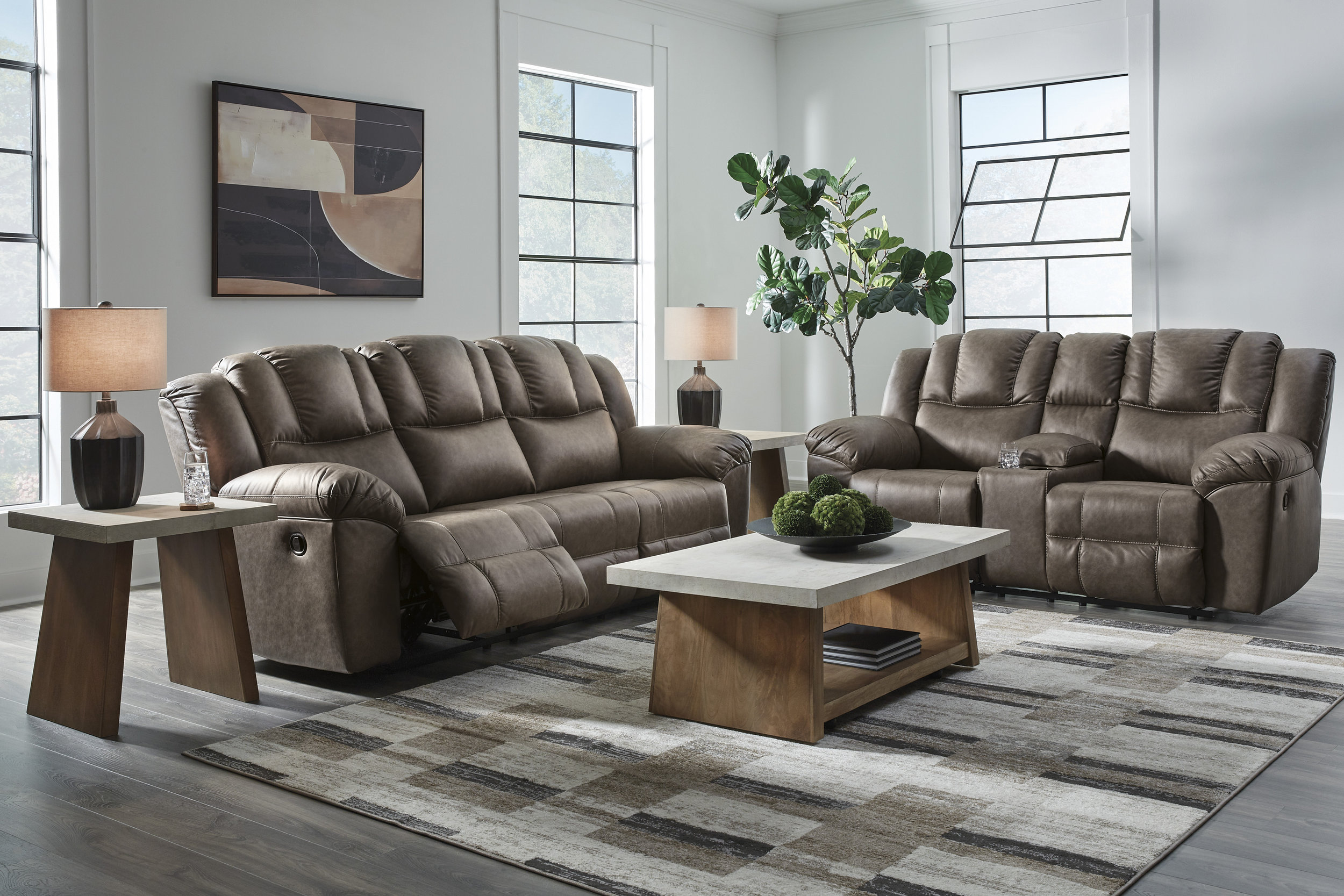 Lowilla Faux Leather Double Reclining Living Room Set with Console