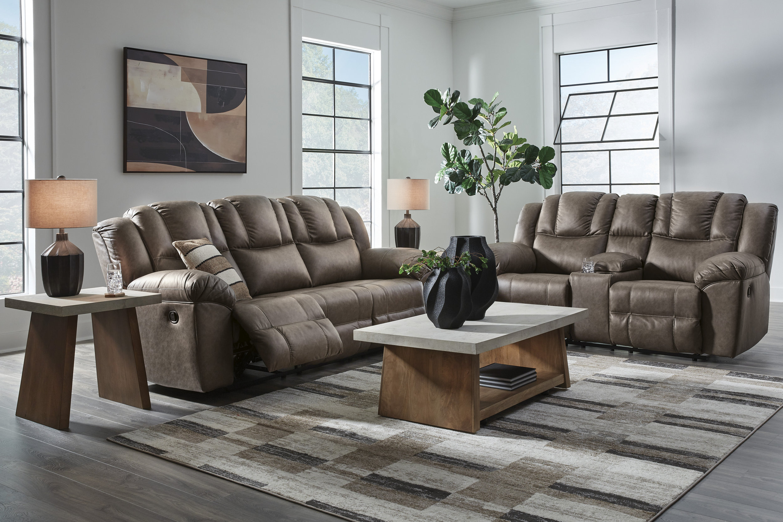 Lowilla Faux Leather Double Reclining Living Room Set with Console