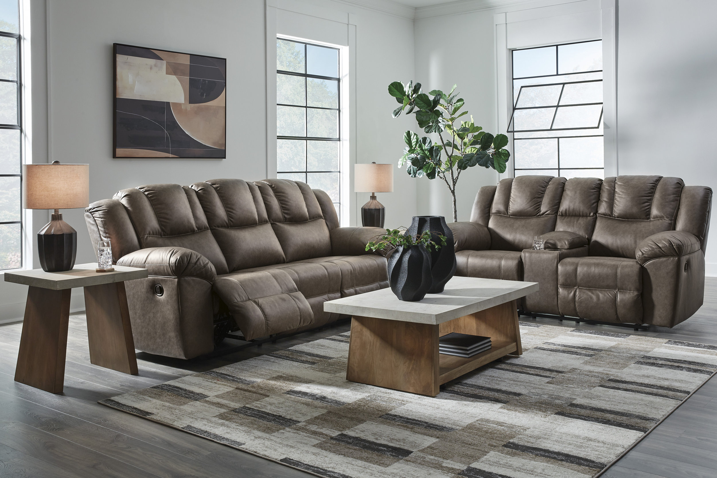 Lowilla Faux Leather Double Reclining Living Room Set with Console