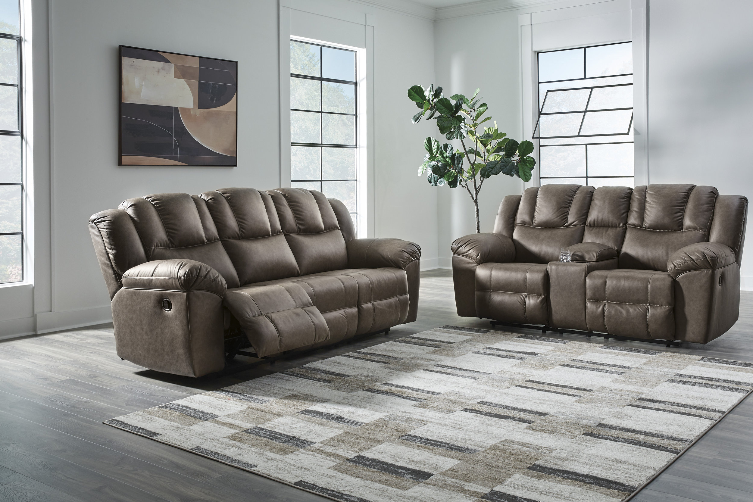 Lowilla Faux Leather Double Reclining Living Room Set with Console