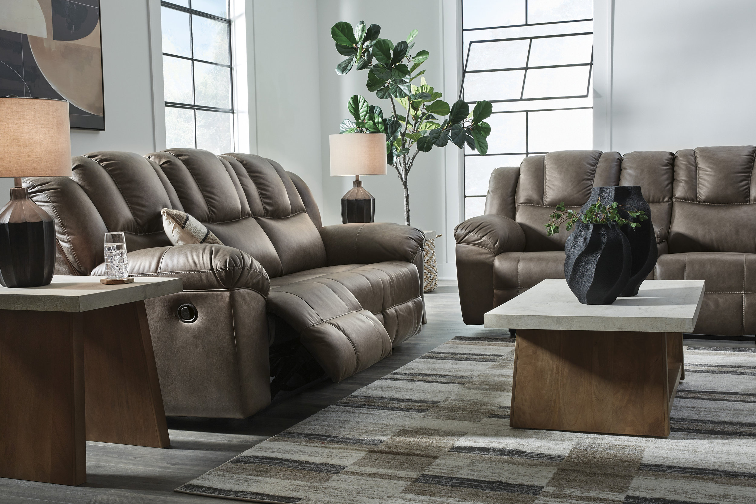Lowilla Faux Leather Double Reclining Living Room Set with Console