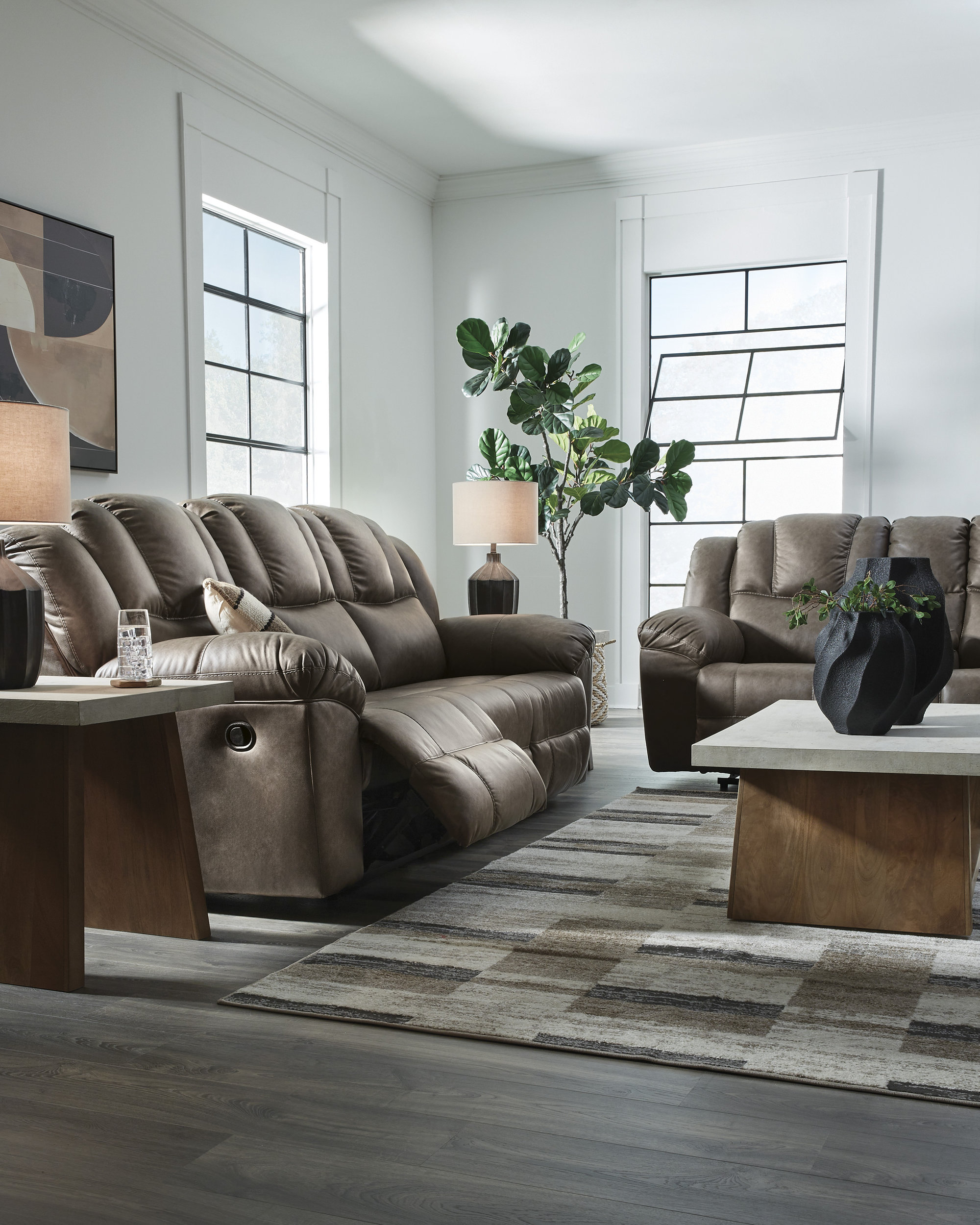 Lowilla Faux Leather Double Reclining Living Room Set with Console