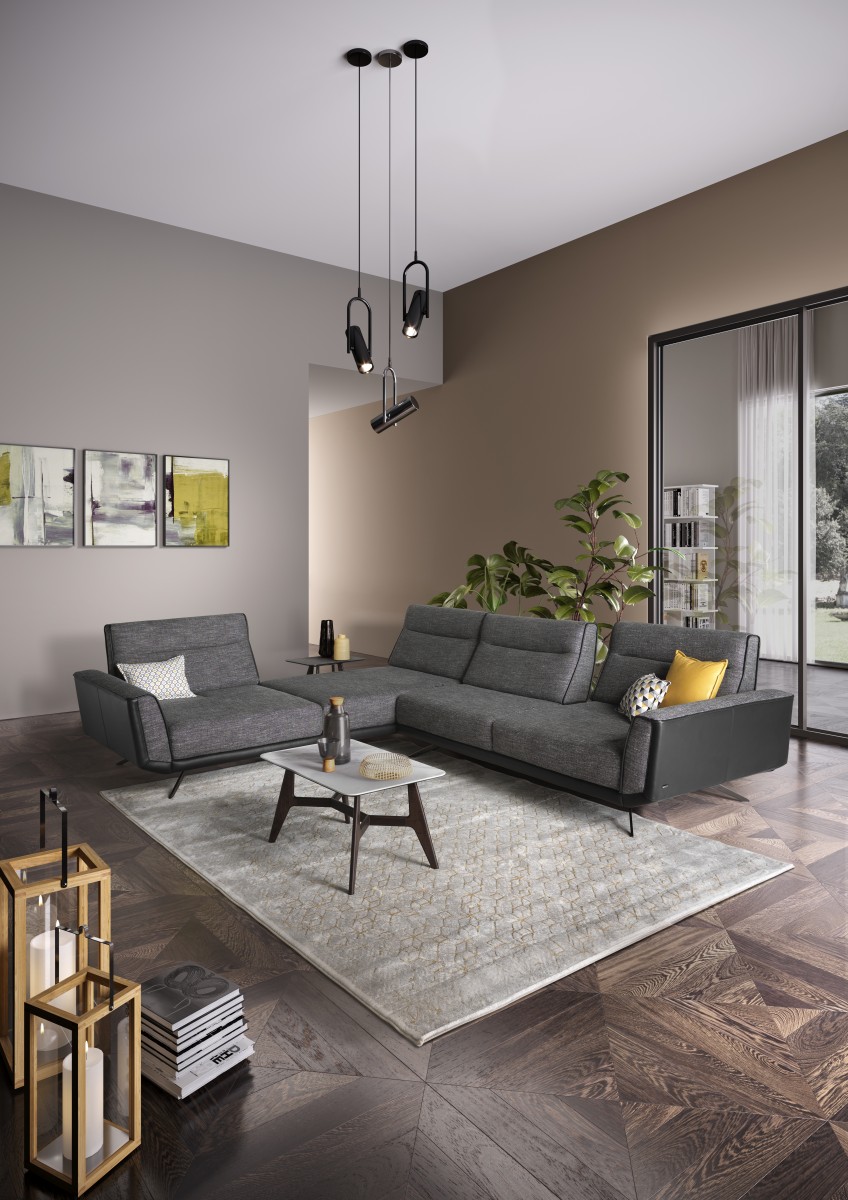 Rotterdam Fabric/Leather L-Shape Sectional Sofa w/ Chaise Lounge