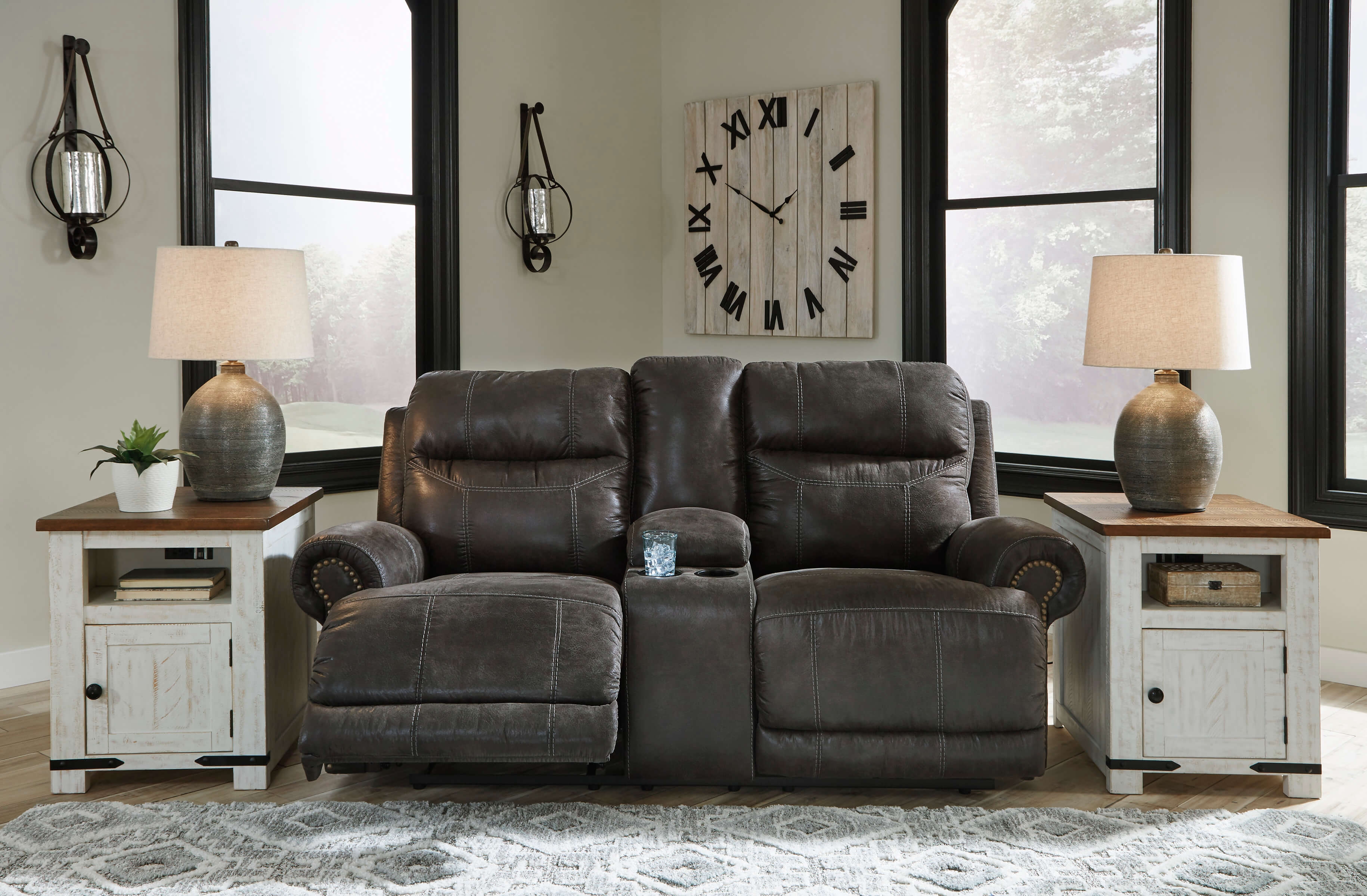 Grearview Faux Leather Power Reclining Loveseat w/Console