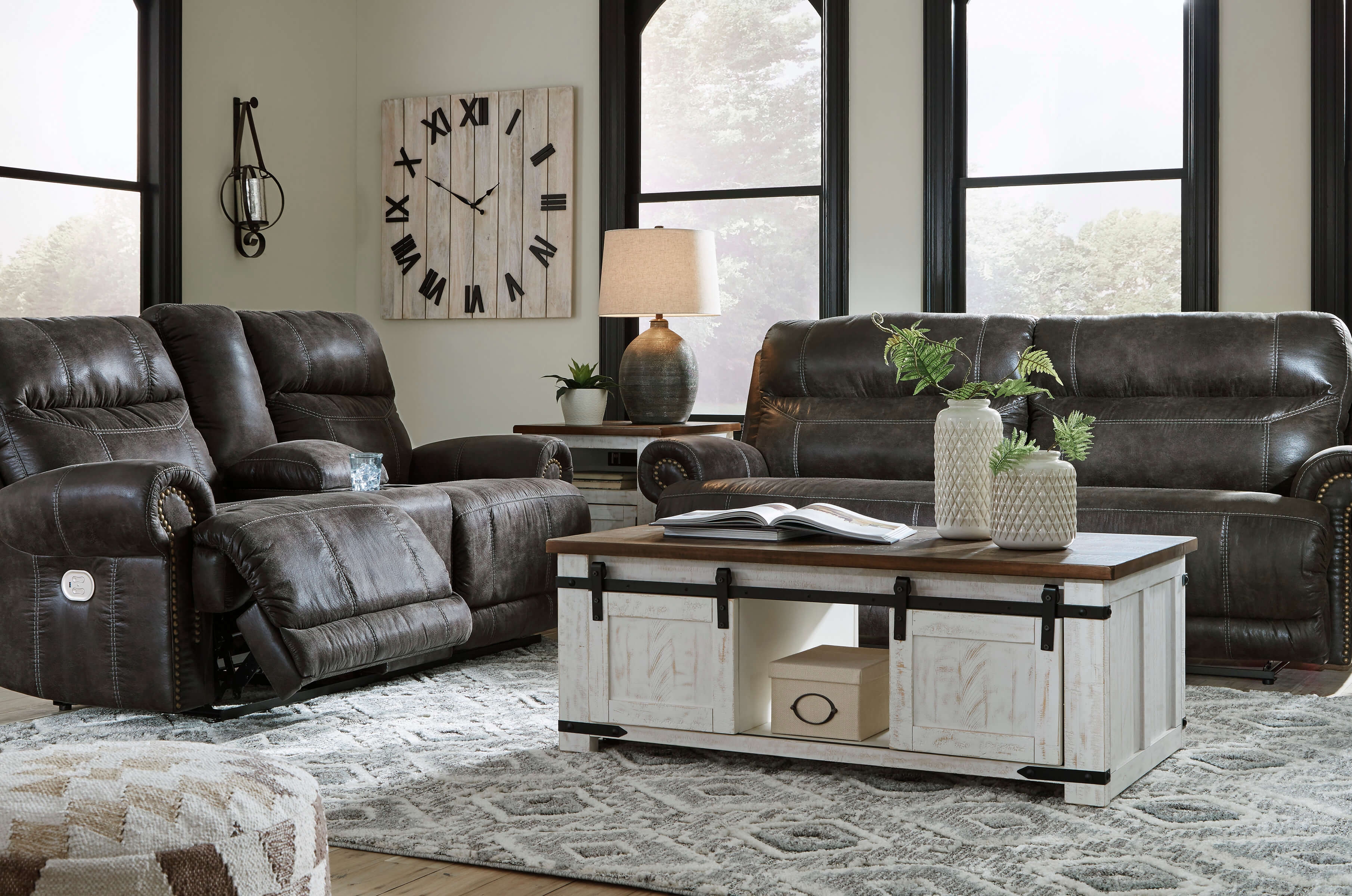 Grearview Faux Leather Power Reclining Living Room Set