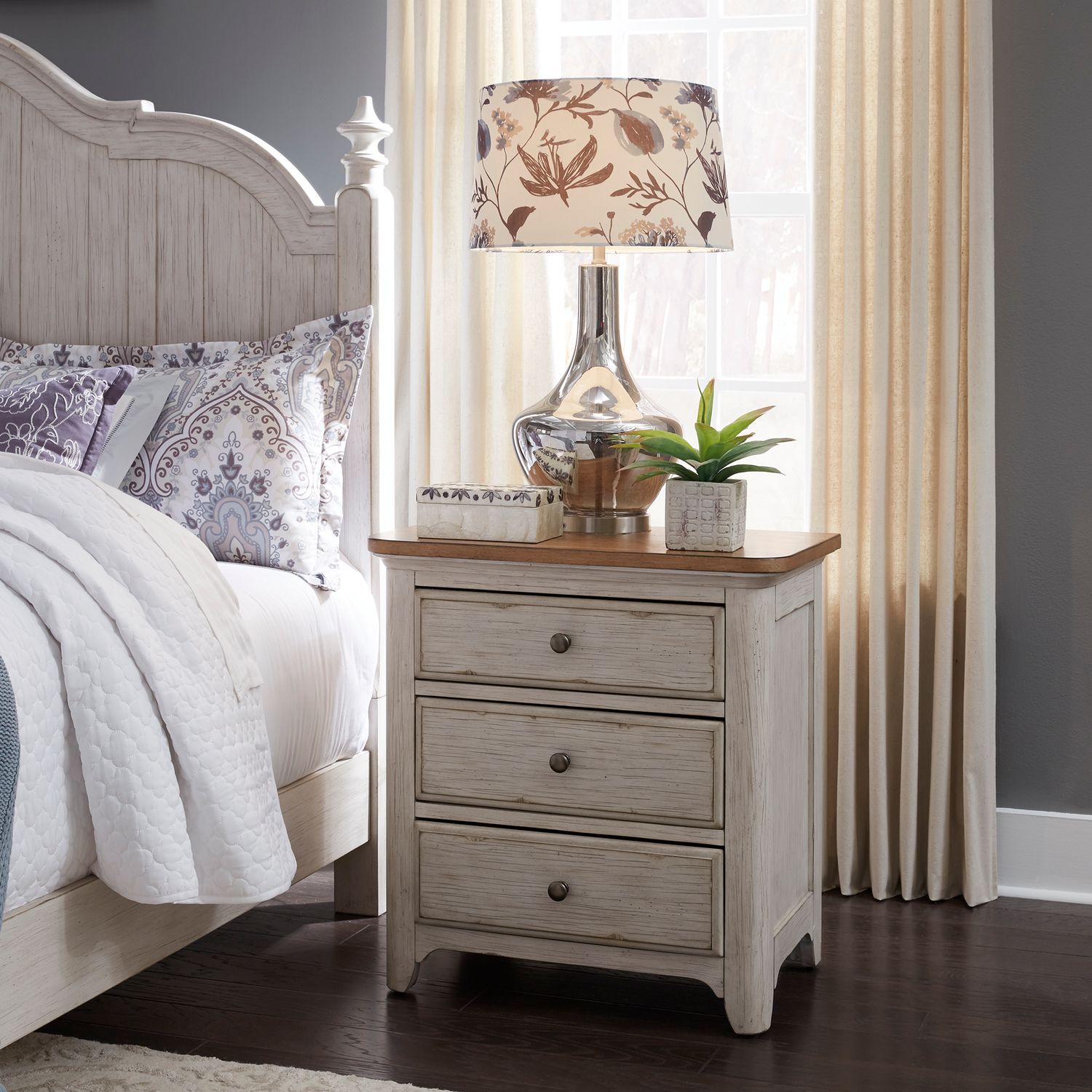 Farmhouse Reimagined Wood 3-Drawer Night Stand w/Charging Station