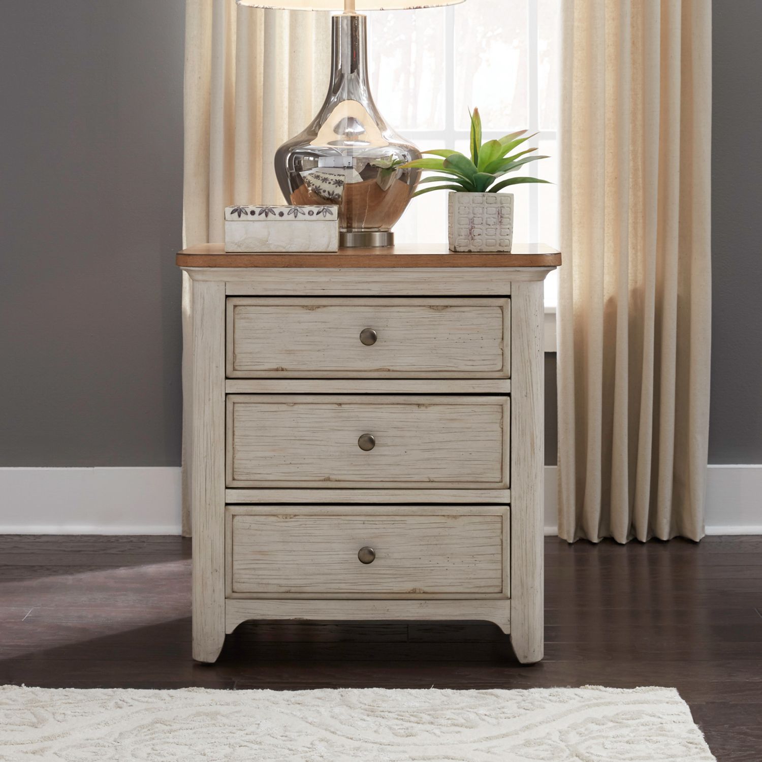 Farmhouse Reimagined Wood 3-Drawer Night Stand w/Charging Station