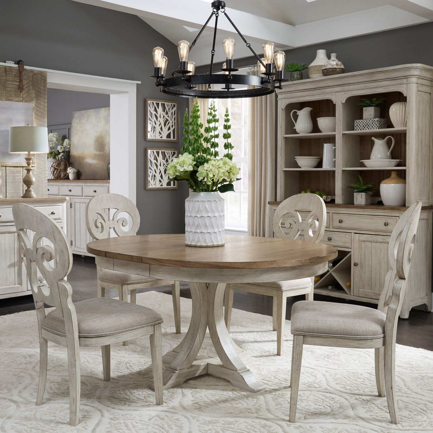 Farmhouse Round Wood Extendable Dining Set – Rustic