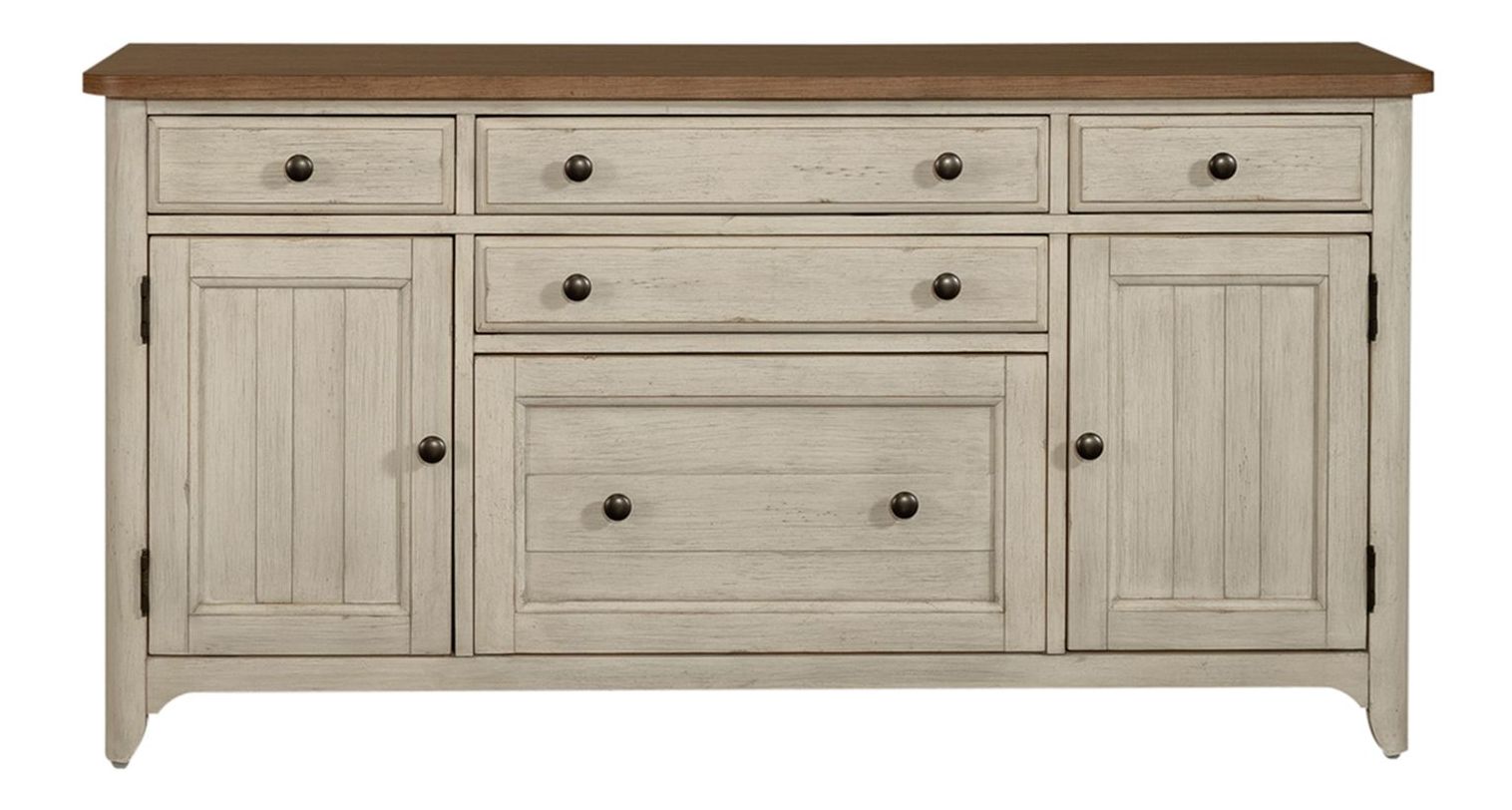 Farmhouse Reimagined Wood 5-Drawer 2-Door Credenza