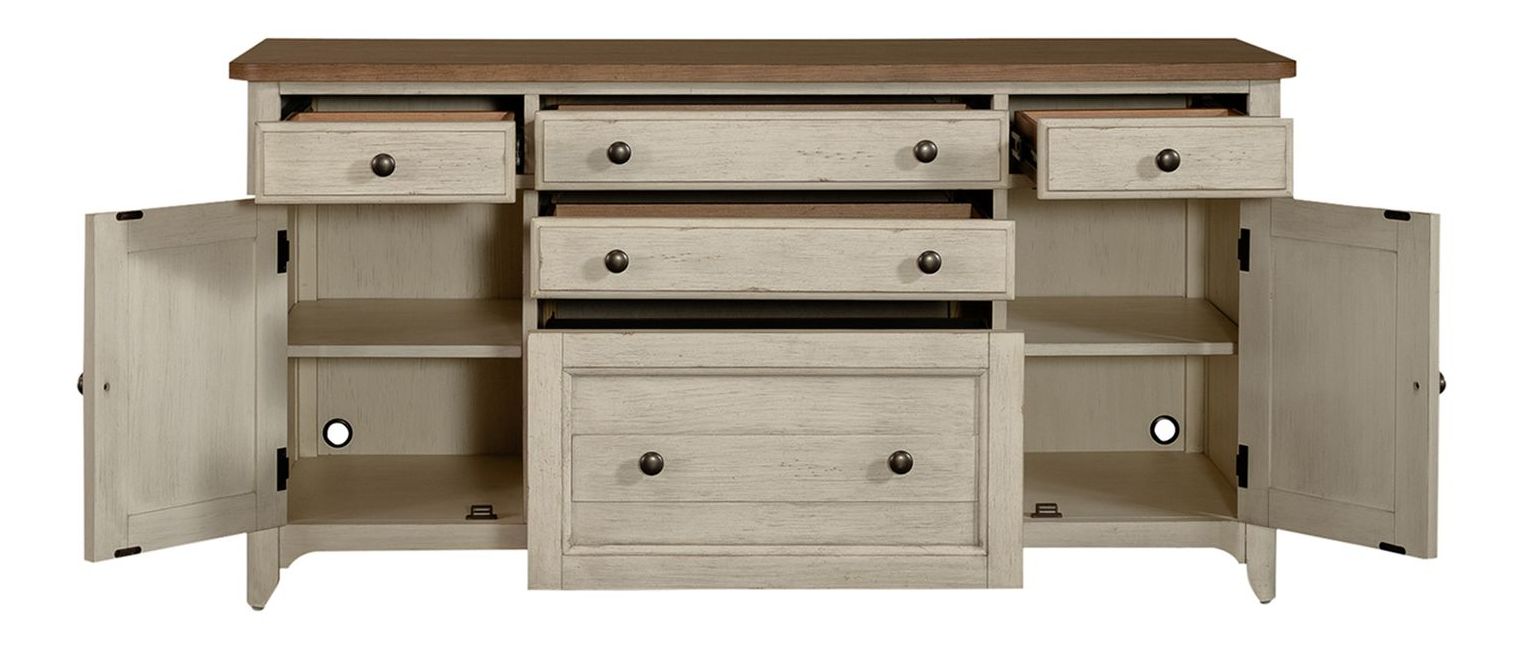 Farmhouse Reimagined Wood 5-Drawer 2-Door Credenza