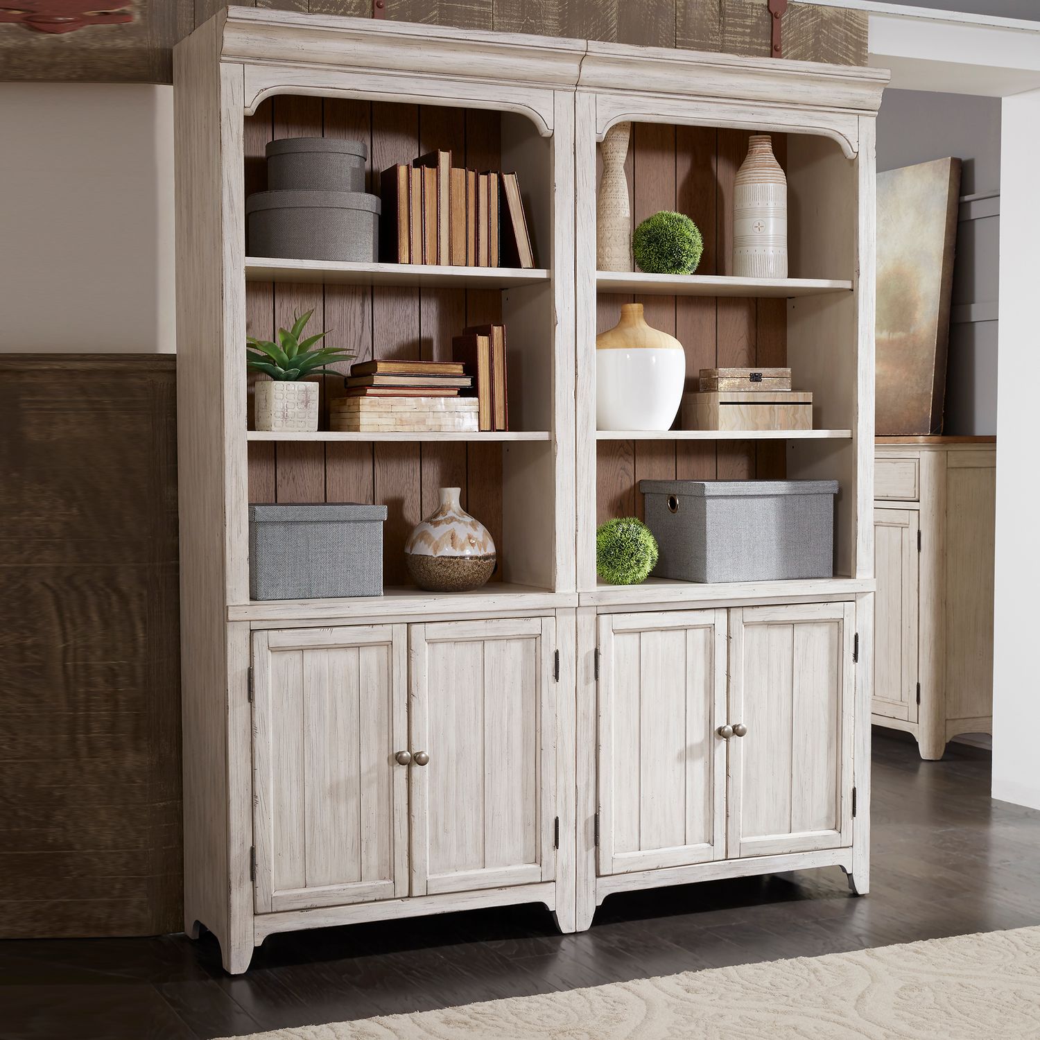 Farmhouse Reimagined Wood Bookcase w/2 Doors