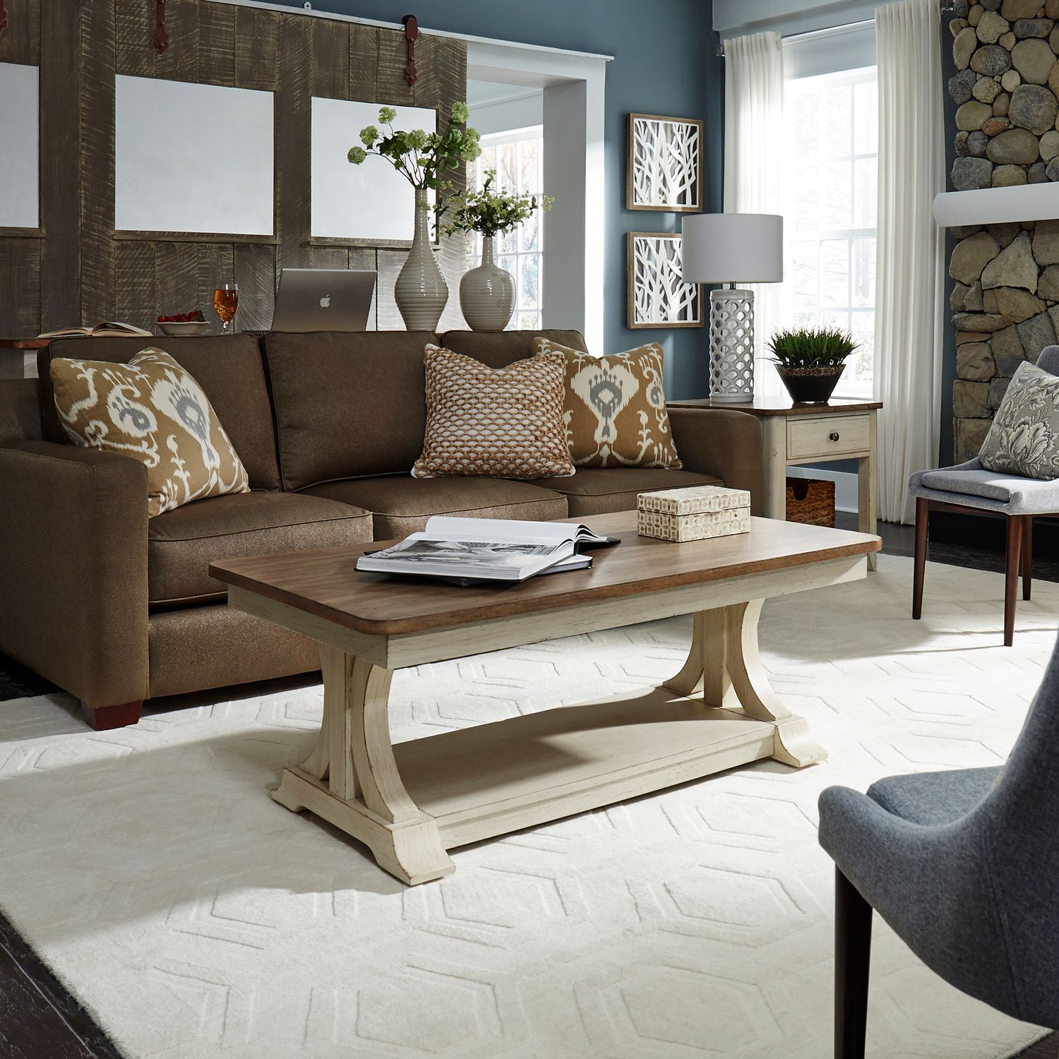 Farmhouse Reimagined Rectangular Wood 1-Drawer End Table w/Basket