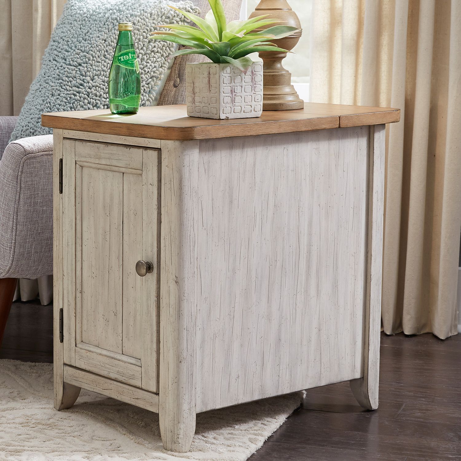 Farmhouse Reimagined Rectangular Wood 1-Door Chairside Table w/Charging Station