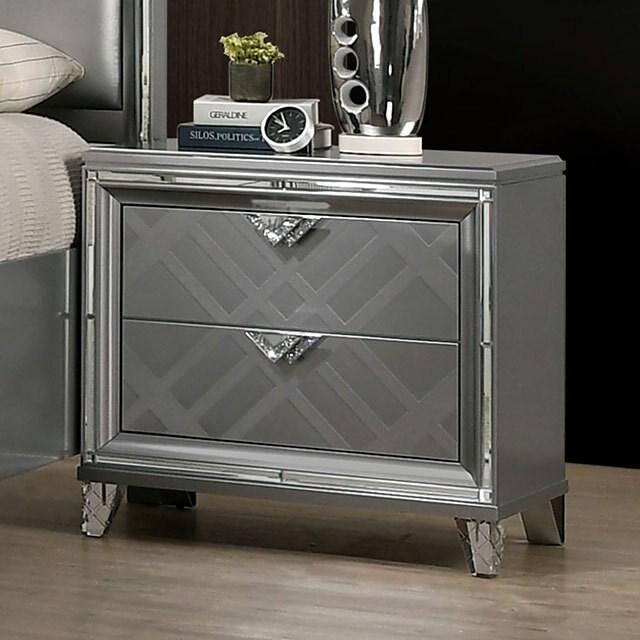 Emmeline Mirror/Wood Nightstand w/2 Drawers & USB Charger